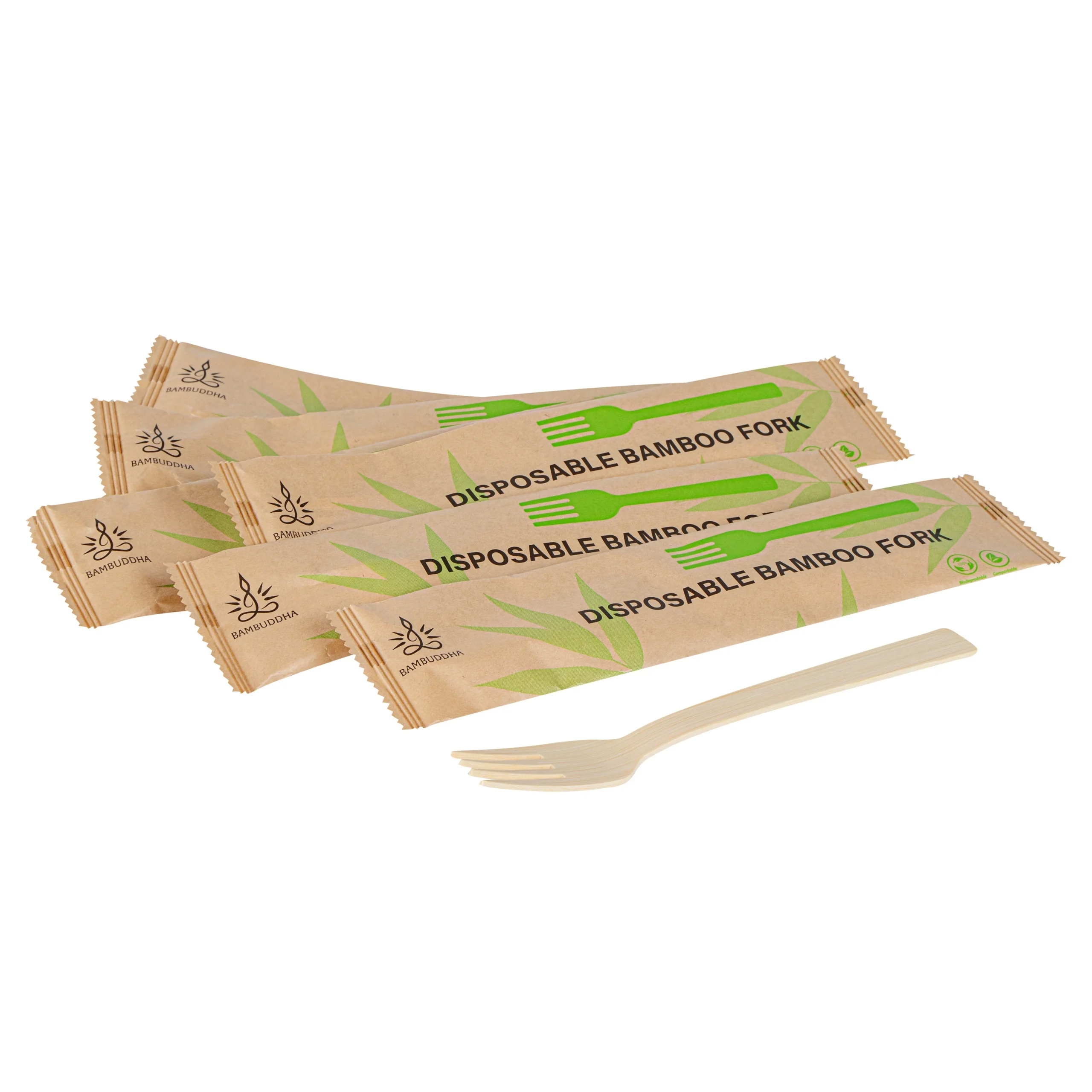 Forks, Bambuddha, Bamboo, Natural, 7 Inch, Kraft Paper Pouch,100 - 1 EACH