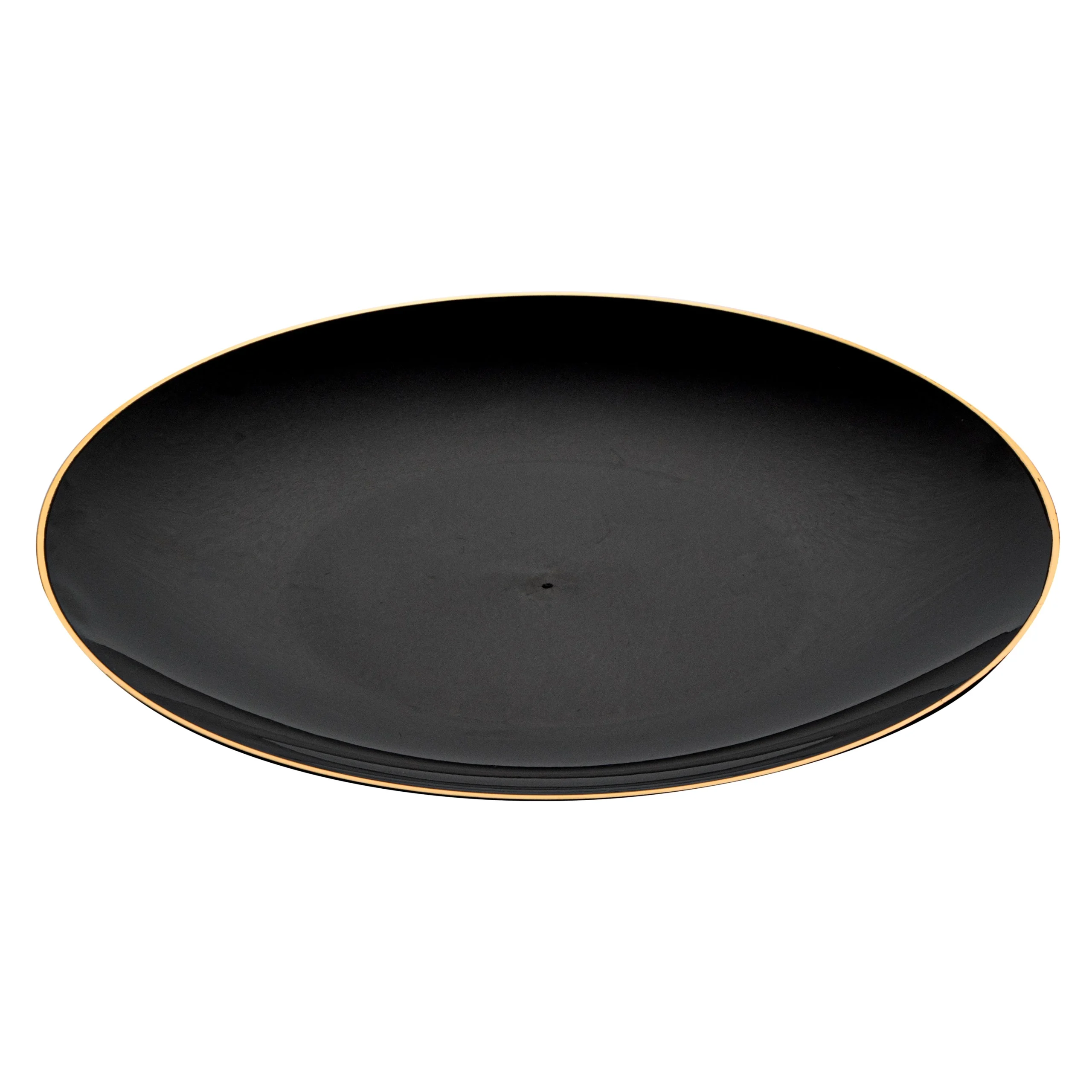Plates, Moderna 7.5 x 0.5 Inch, Plastic, Black with Gold Rim, Round,40 - 1 EACH