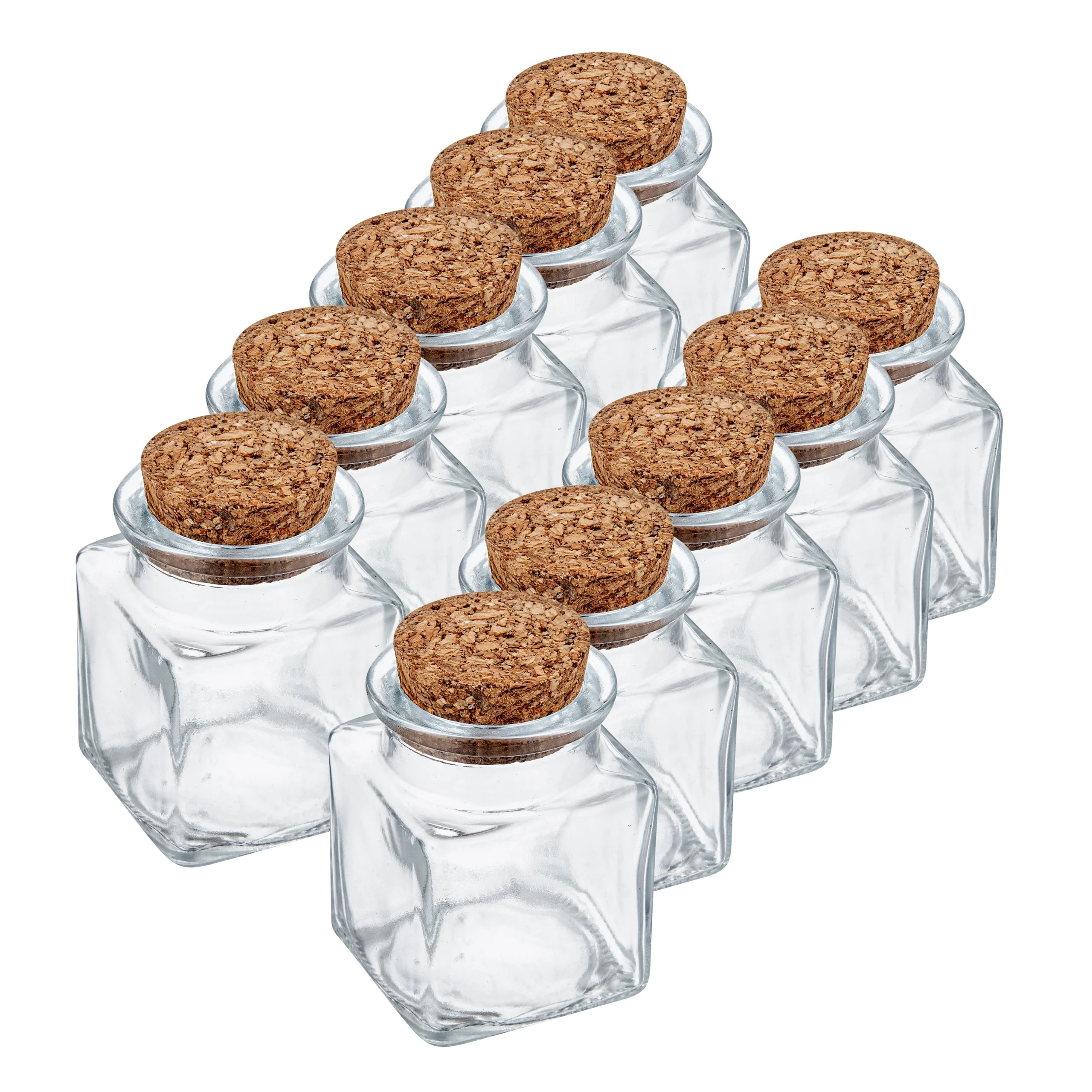 Jar, Herb, 2 Ounce, Square, Clear, Glass with Cork Lid,10 - 1 EACH