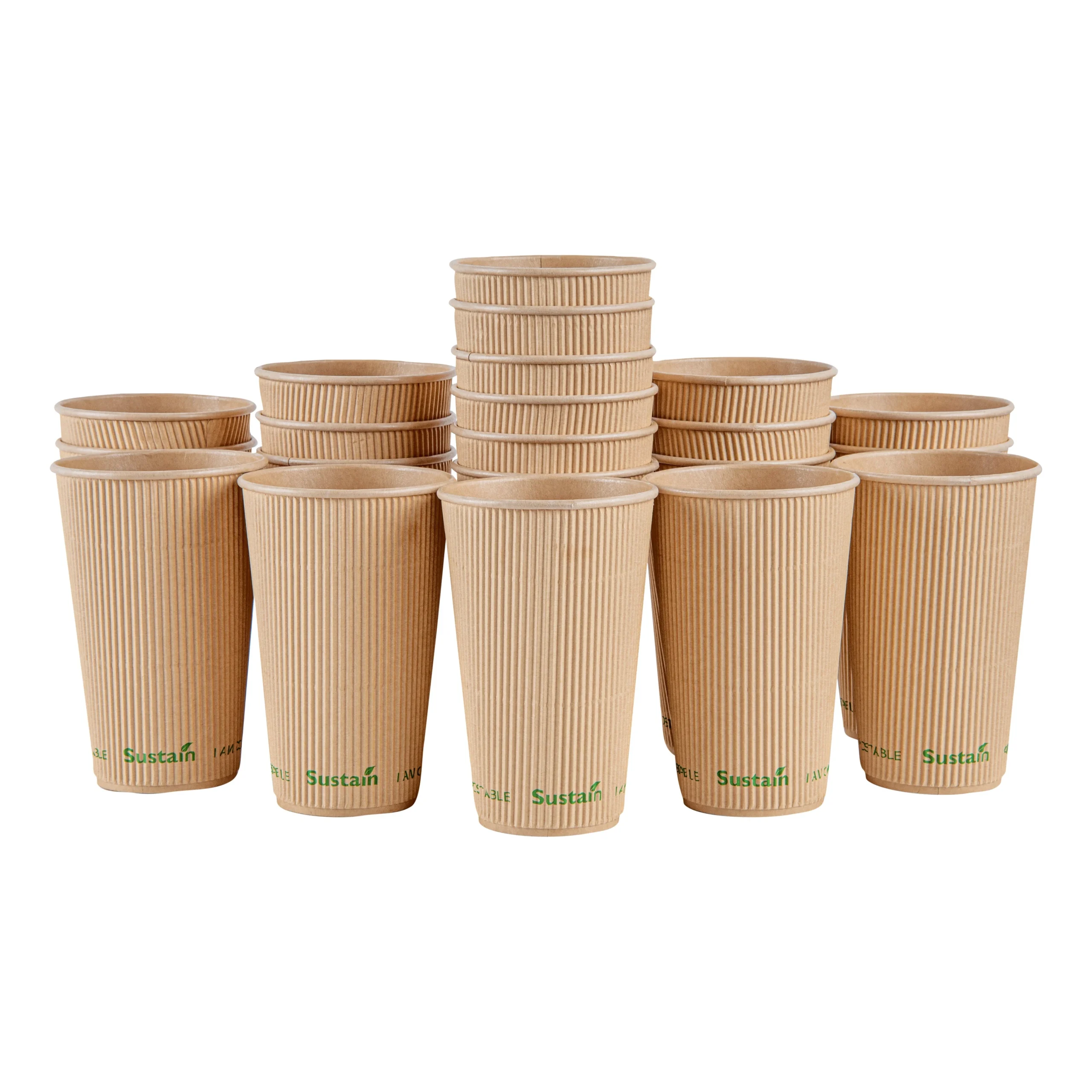 Cups, Hot, Sustain 16 Ounce, PLA-Lined Paper, Kraft, 3.5 x 3.5 x 5.5 Inch,500 - 1 EACH
