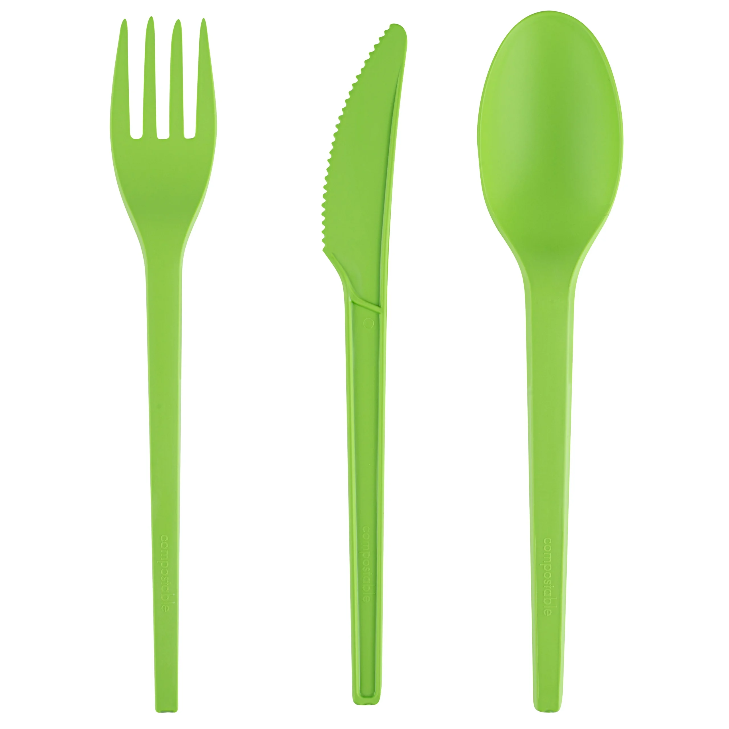 Cutlery Kits, Fork/Knife/Spoon, 6.5 Inch, Plastic, Green, Heat Resistant & Compostable, CPLA,290 - 1 EACH