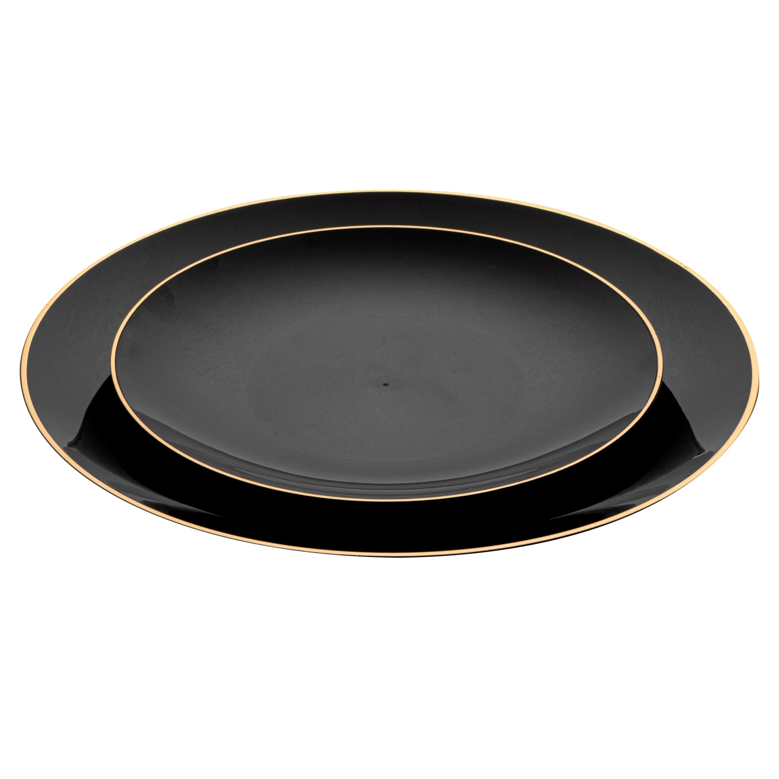 Plate Sets, 7 & 10 Inch, Plastic, Black with Gold Rim, Round,40 - 1 EACH