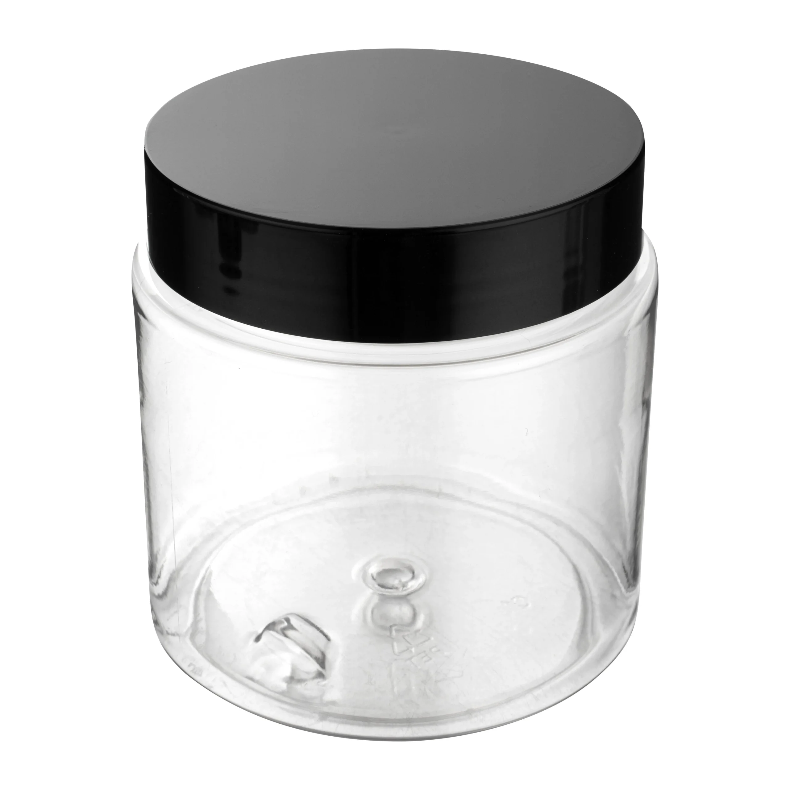 Jars, Candy & Snack, RW Base 8 Ounce, Clear, Plastic, with Black Plastic Lid, Round, 3 x 3 x 3 Inch,100 - 1 EACH