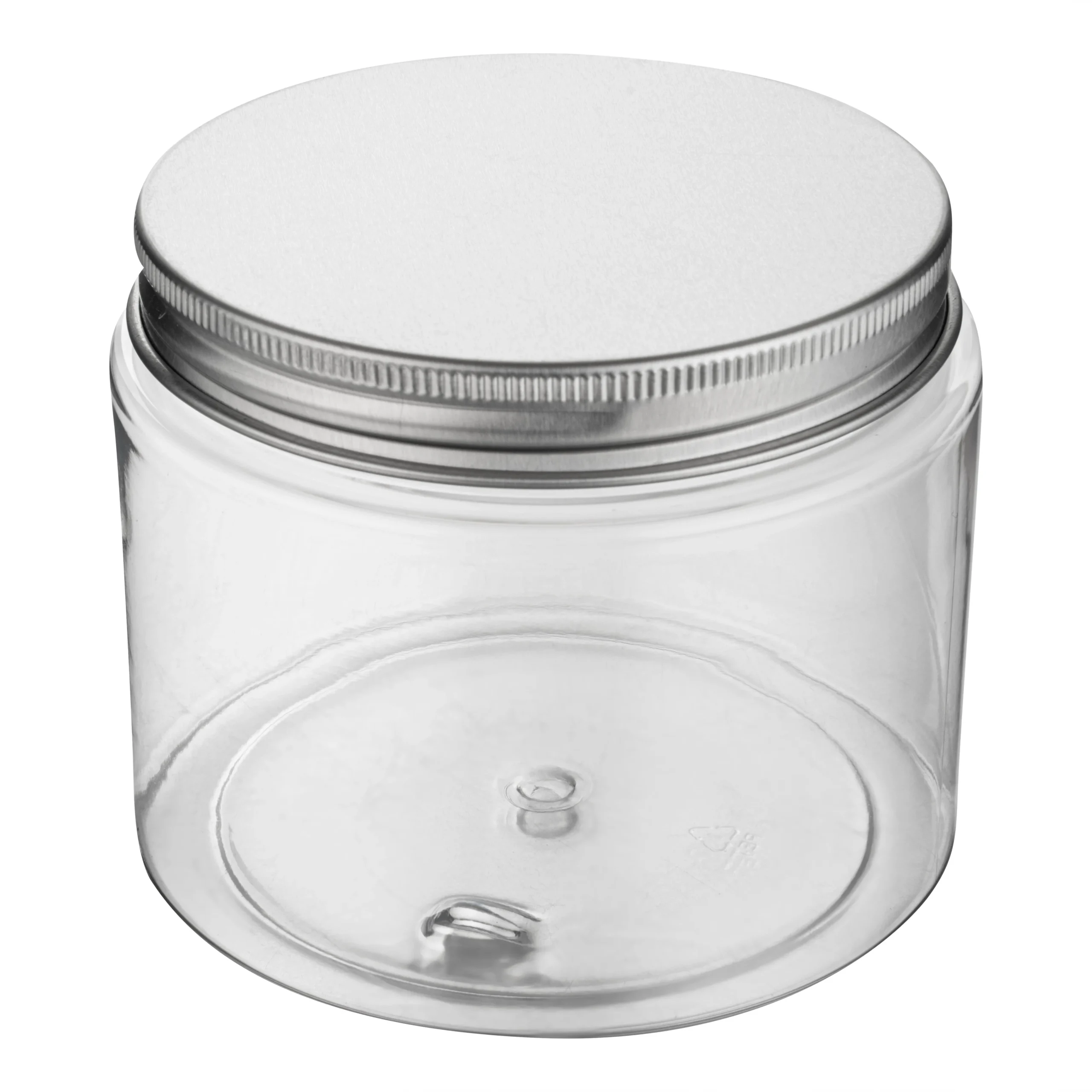 Jars, Candy & Snack, RW Base 16 Ounce, Clear, Plastic, with Silver Aluminum Lid, Round, 3.75 x 3.75 x 3 Inch,100 - 1 EACH