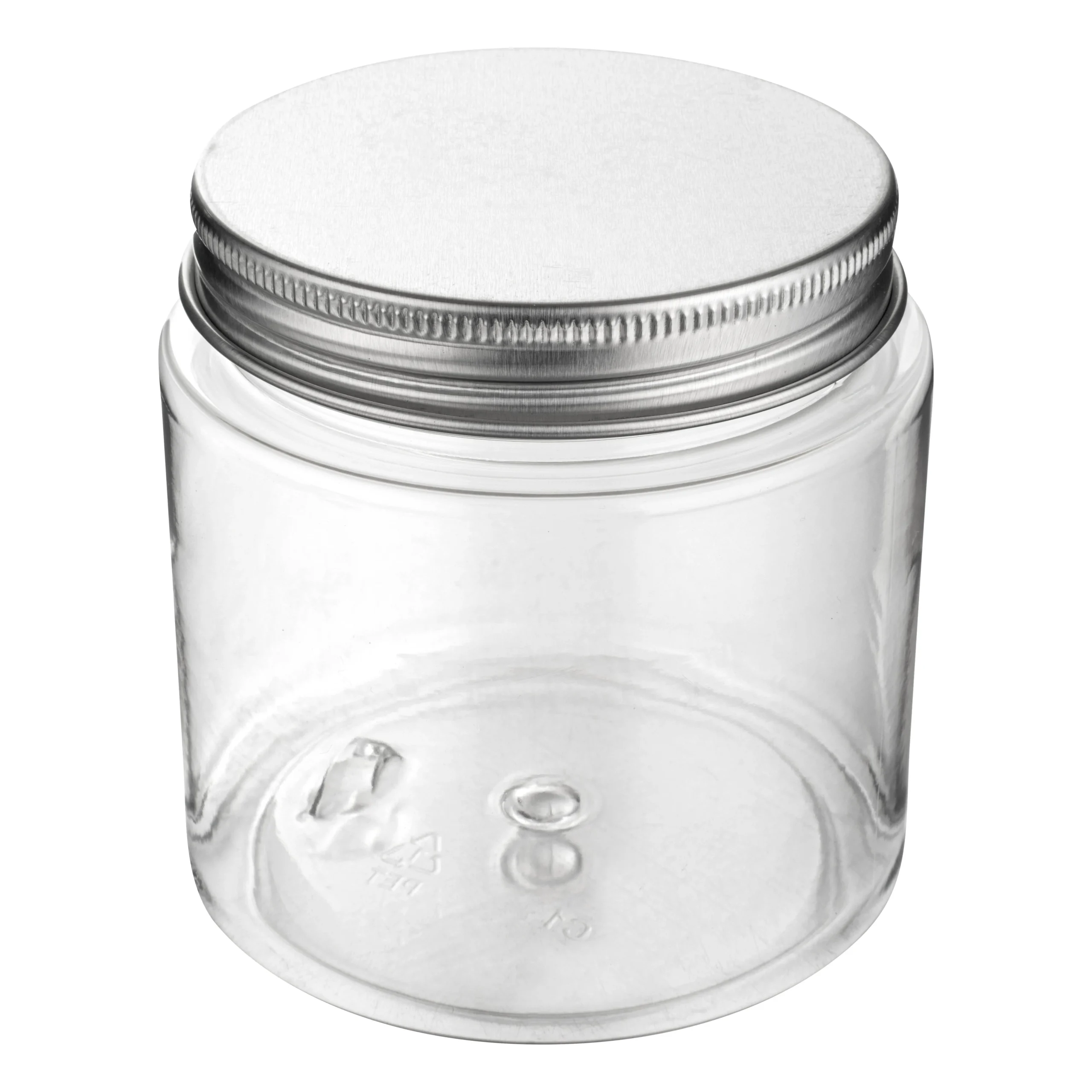 Jars, Candy & Snack, RW Base 8 Ounce, Clear, Plastic, with Silver Aluminum Lid, Round, 3 x 3 x 3 Inch,100 - 1 EACH