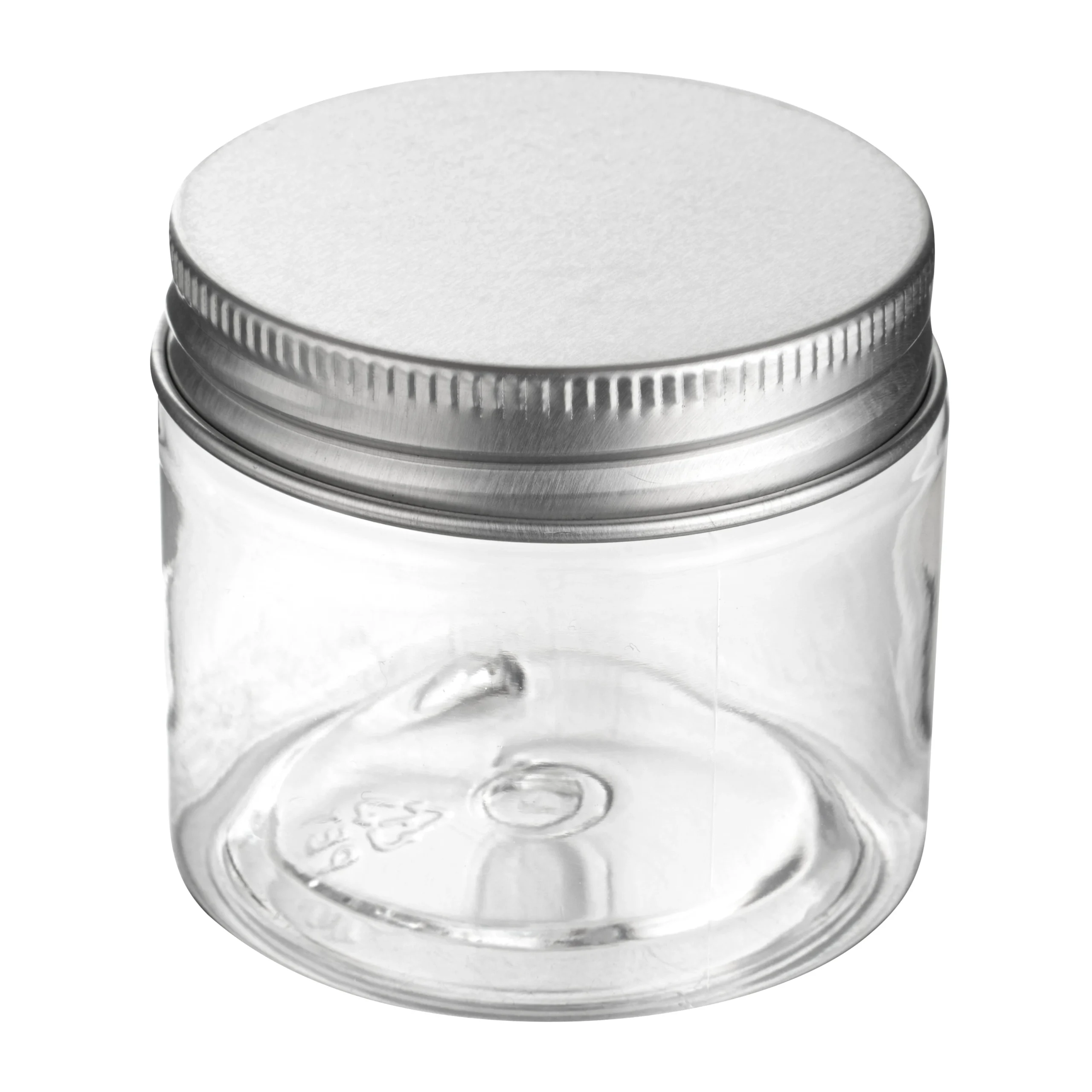 Jars, Candy & Snack, RW Base 2 Ounce, Clear, Plastic, with Silver Aluminum Lid, Round, 2 x 2 x 1.25 Inch,100 - 1 EACH