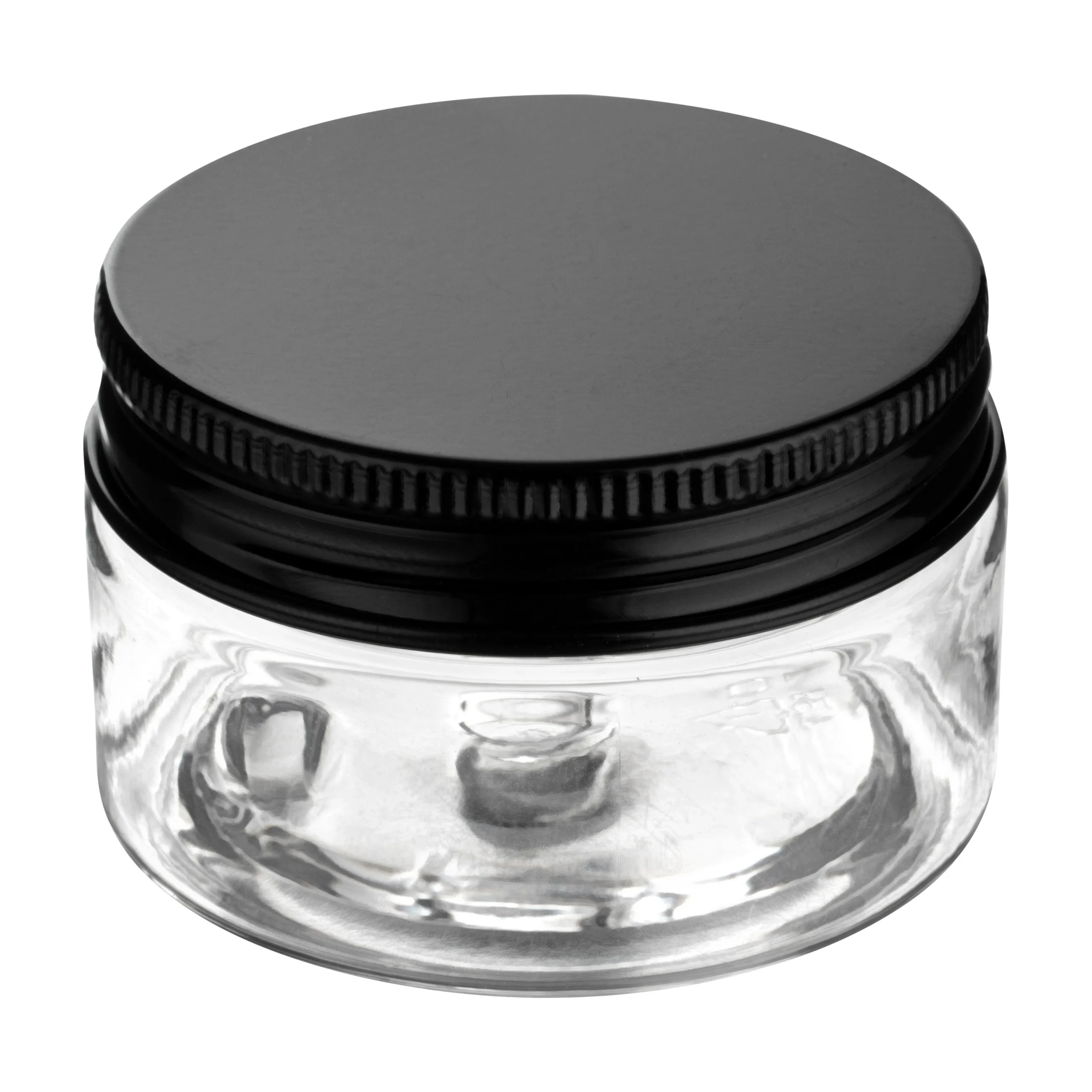 Jars, Candy & Snack, RW Base 1 Ounce, Clear, Plastic, with Black Aluminum Lid, Round, 2 x 2 x 1.25 Inch,100 - 1 EACH