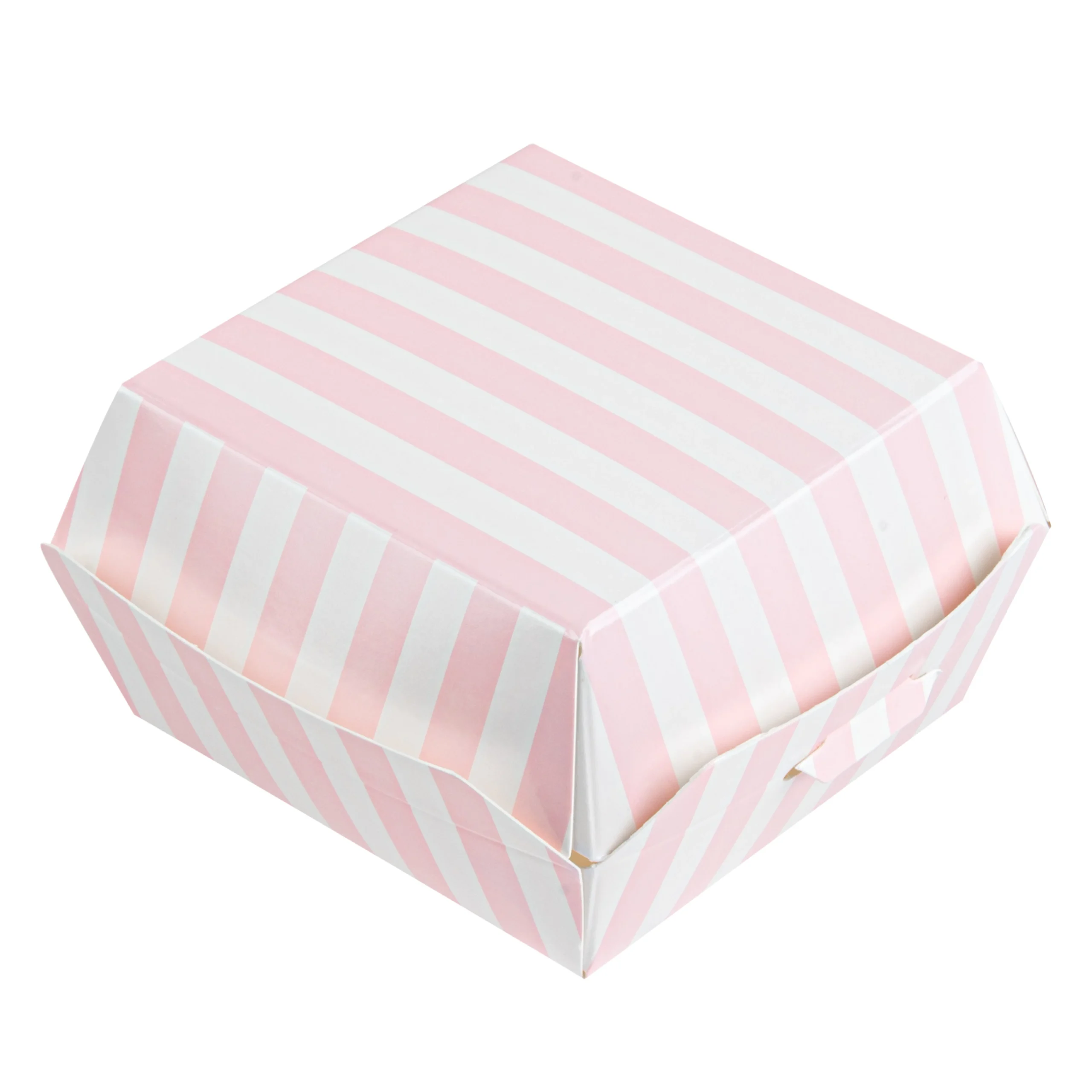 Boxes, Burger, 2.75 x 2.75 x 2 Inch, Paper, Pink & White Stripe,100 - 1 EACH