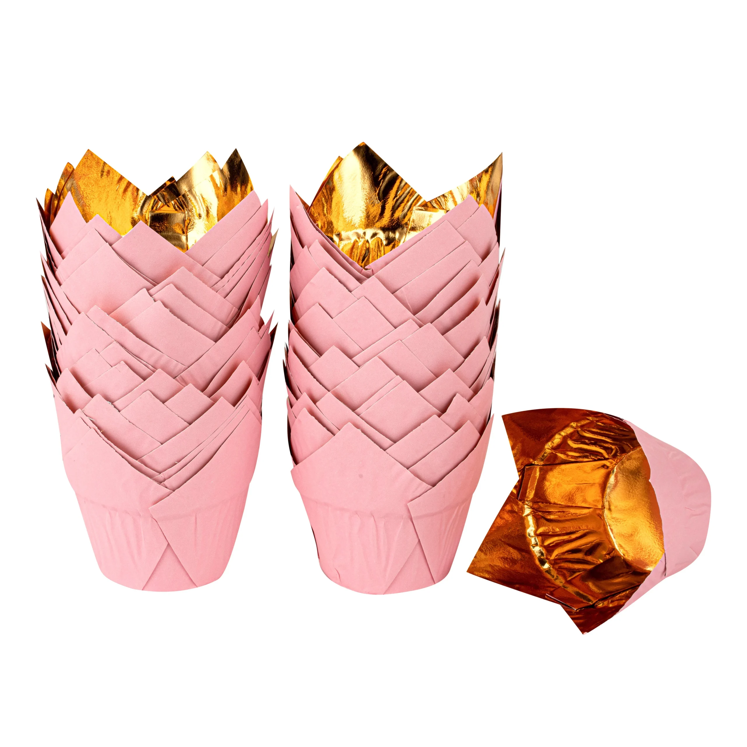 Cups, Baking, 3.90 Ounce, Foil Paper, Pink, Tulip, 3.25 x 3.25 x 3.25 Inch,50 - 1 EACH