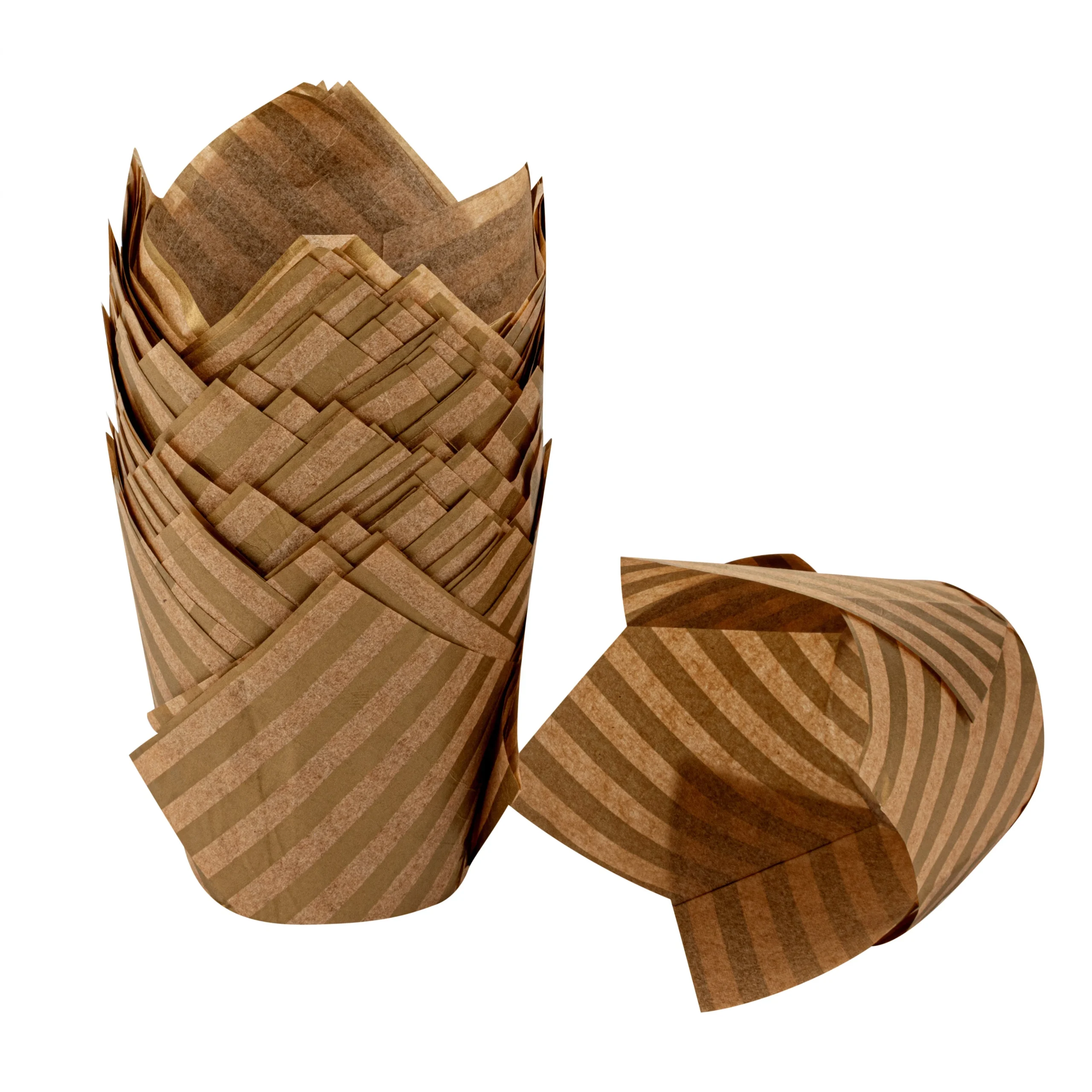 Cups, Baking, Panificio 3.50 Ounce, Greaseproof Paper, Kraft Striped, Tulip,50 - 1 EACH