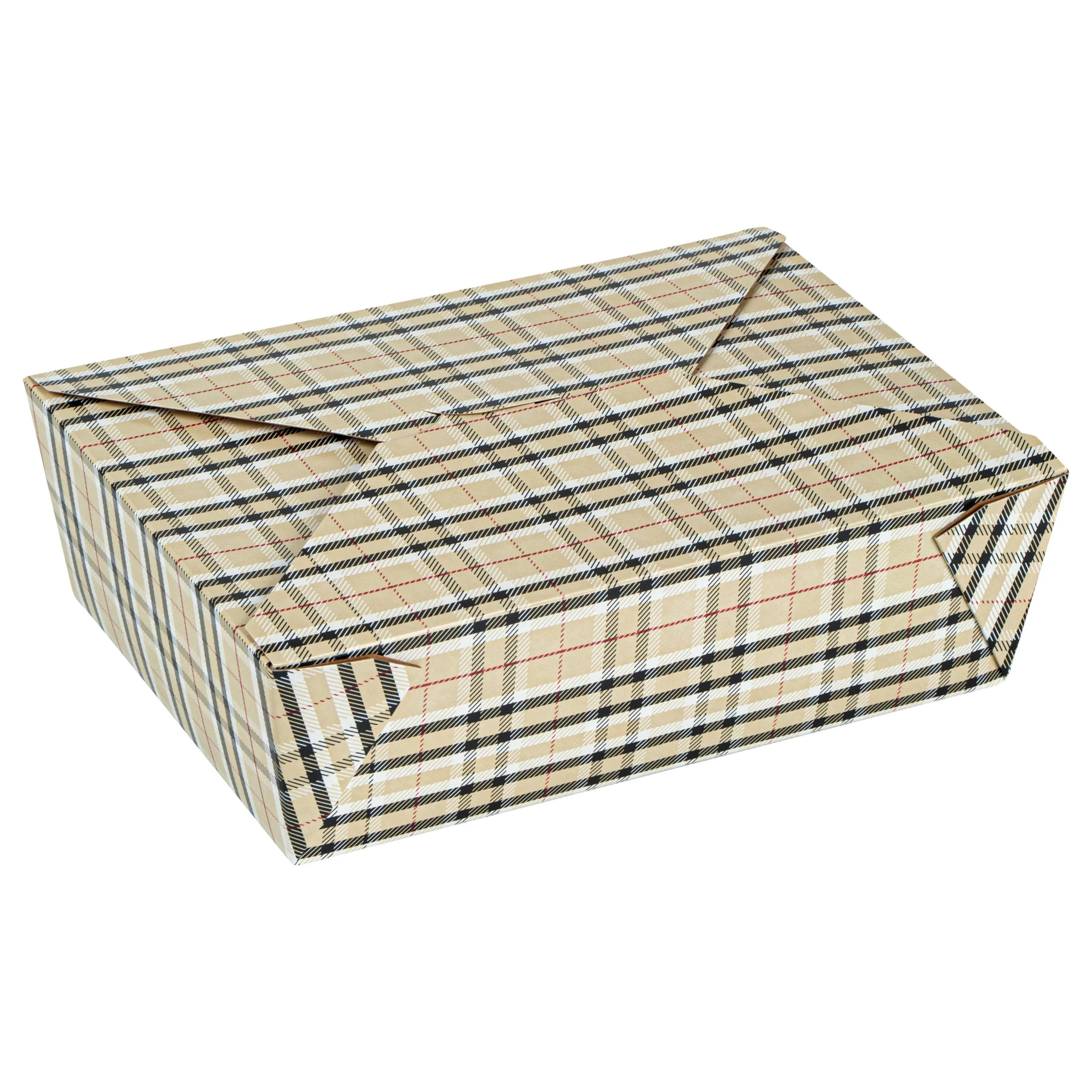 Containers, Take-Out, 71 Ounce, Paper, Plaid, 8.50 x 6.25 x 2.50 Inch, #3,50 - 1 EACH