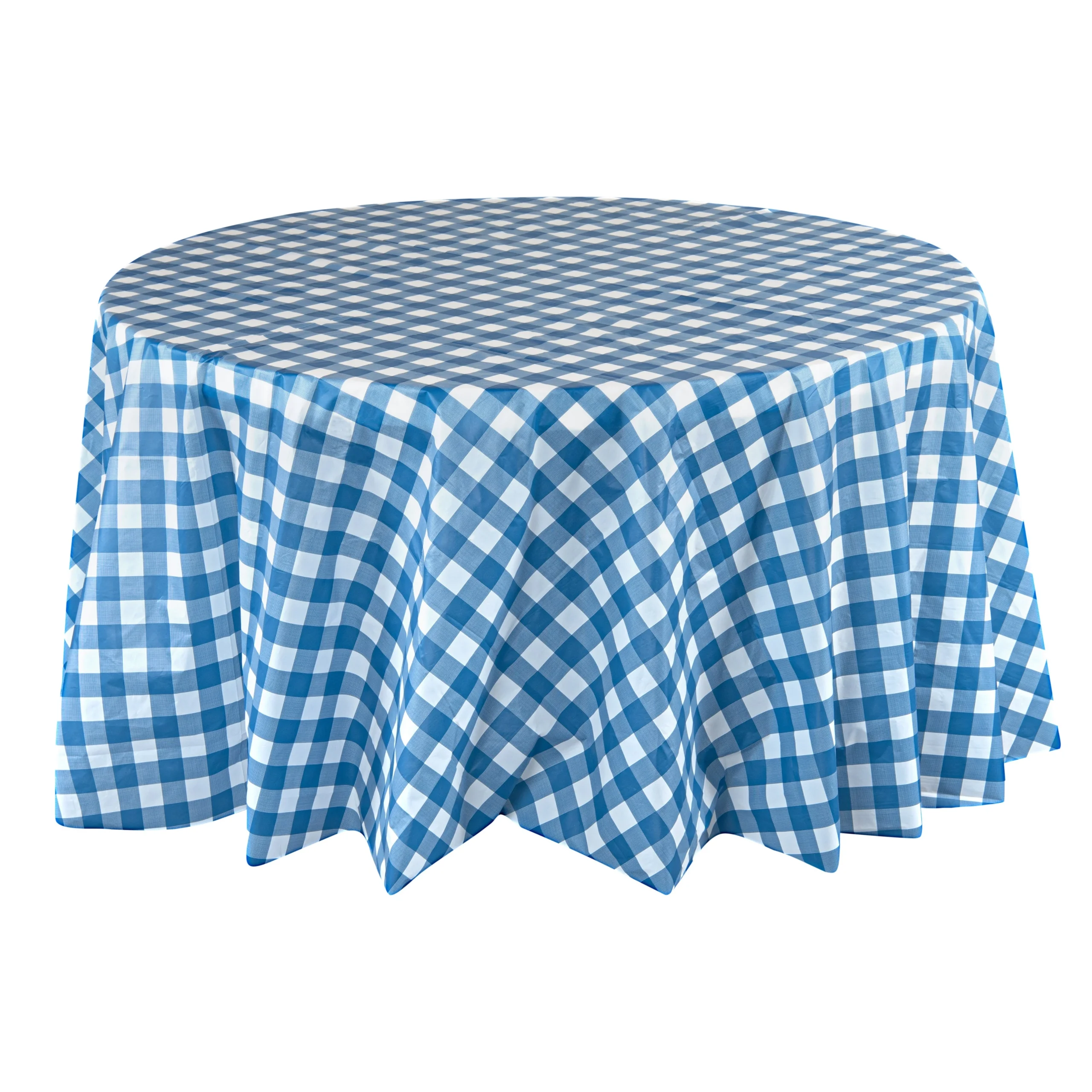 Covers, Table, Table Tek 84 Inch, Plastic, Blue Gingham, Round,2 - 1 EACH