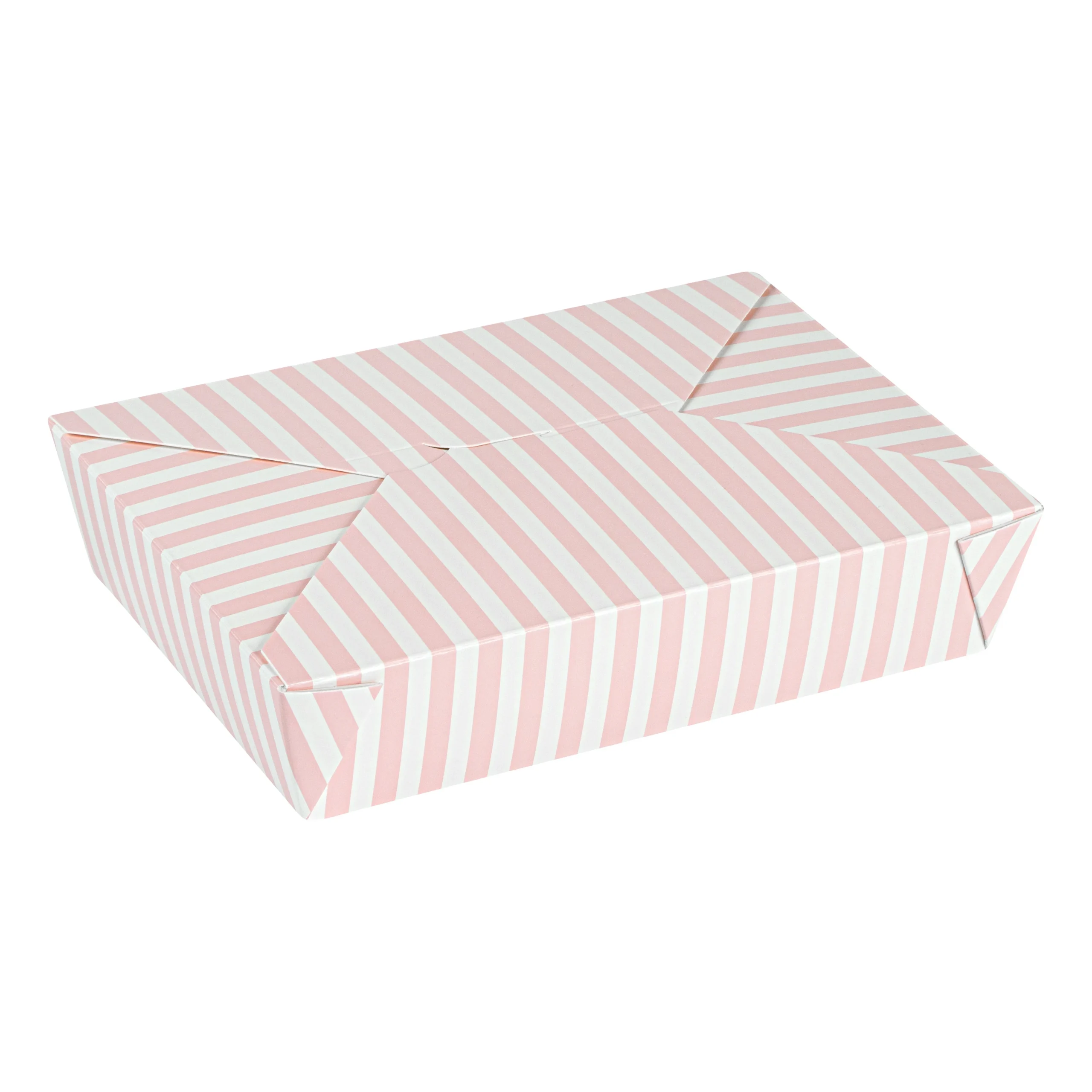 Containers, Take-Out, Bio Tek 49 Ounce, Paper, Pink & White Stripe, 8.50 x 6.25 x 2 Inch, Rectangular, #2,4 - 50 COUNT