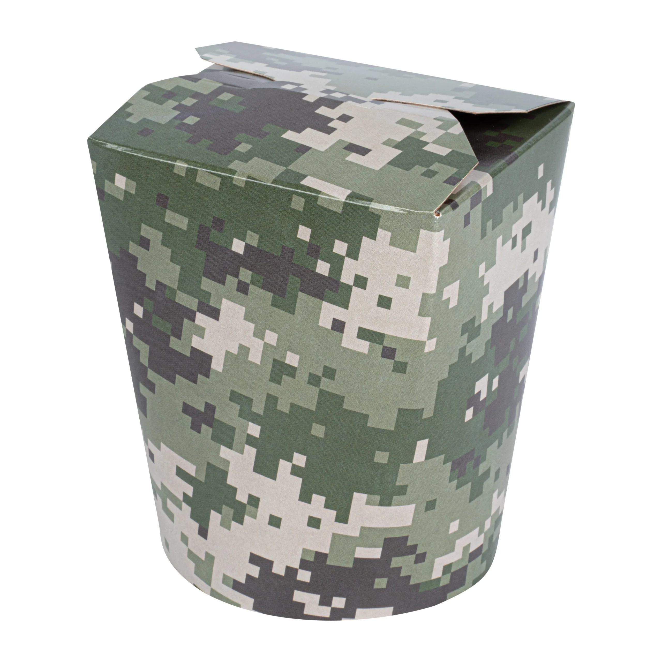 Containers, Take-Out Noodle, Bio Tek 16 Ounce, Paper, Camouflage, 3.25 x 3 x 4 Inch, Round,4 - 50 COUNT