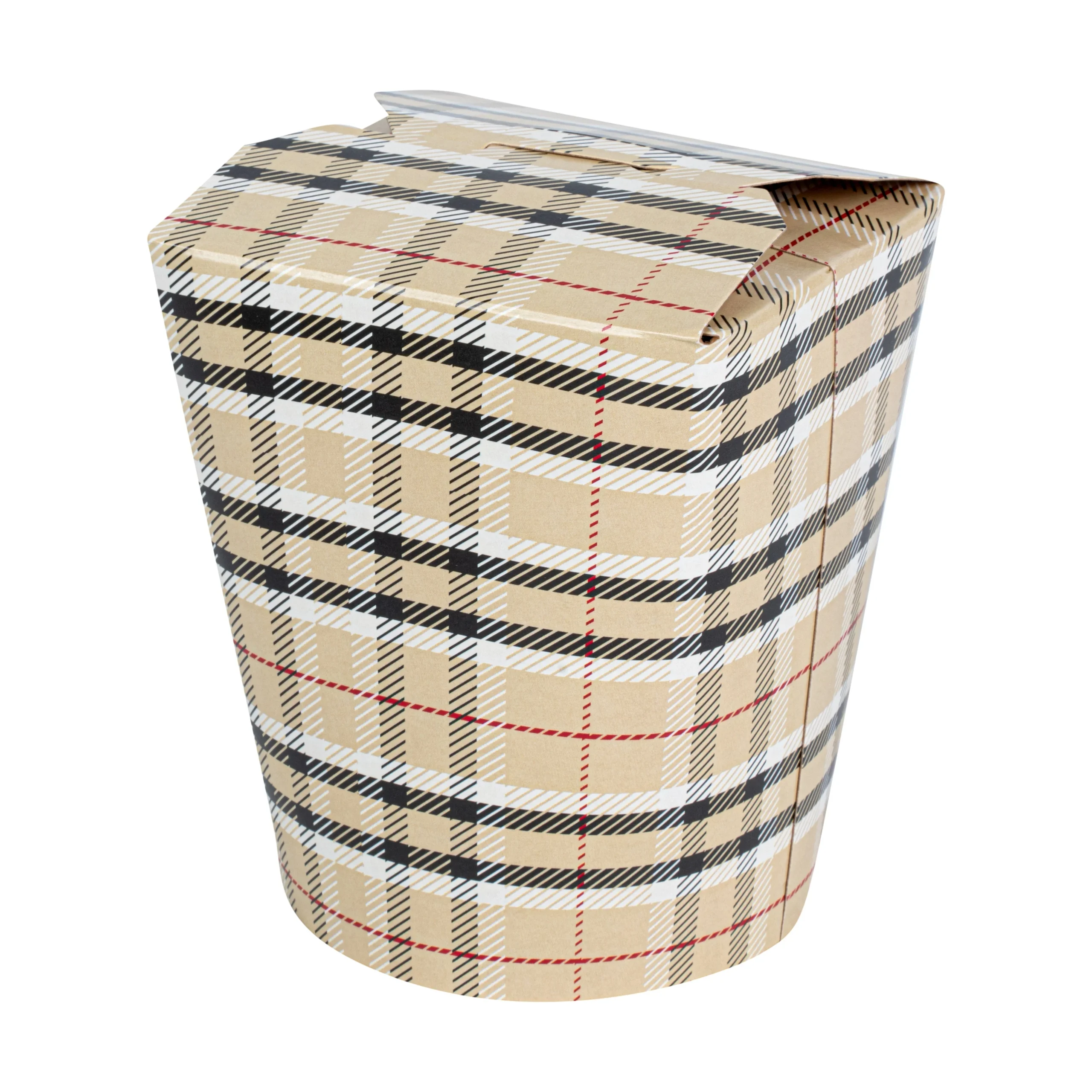 Containers, Take-Out Noodle, Bio Tek 16 Ounce, Paper, Plaid, 3.25 x 3 x 4 Inch, Round,4 - 50 COUNT