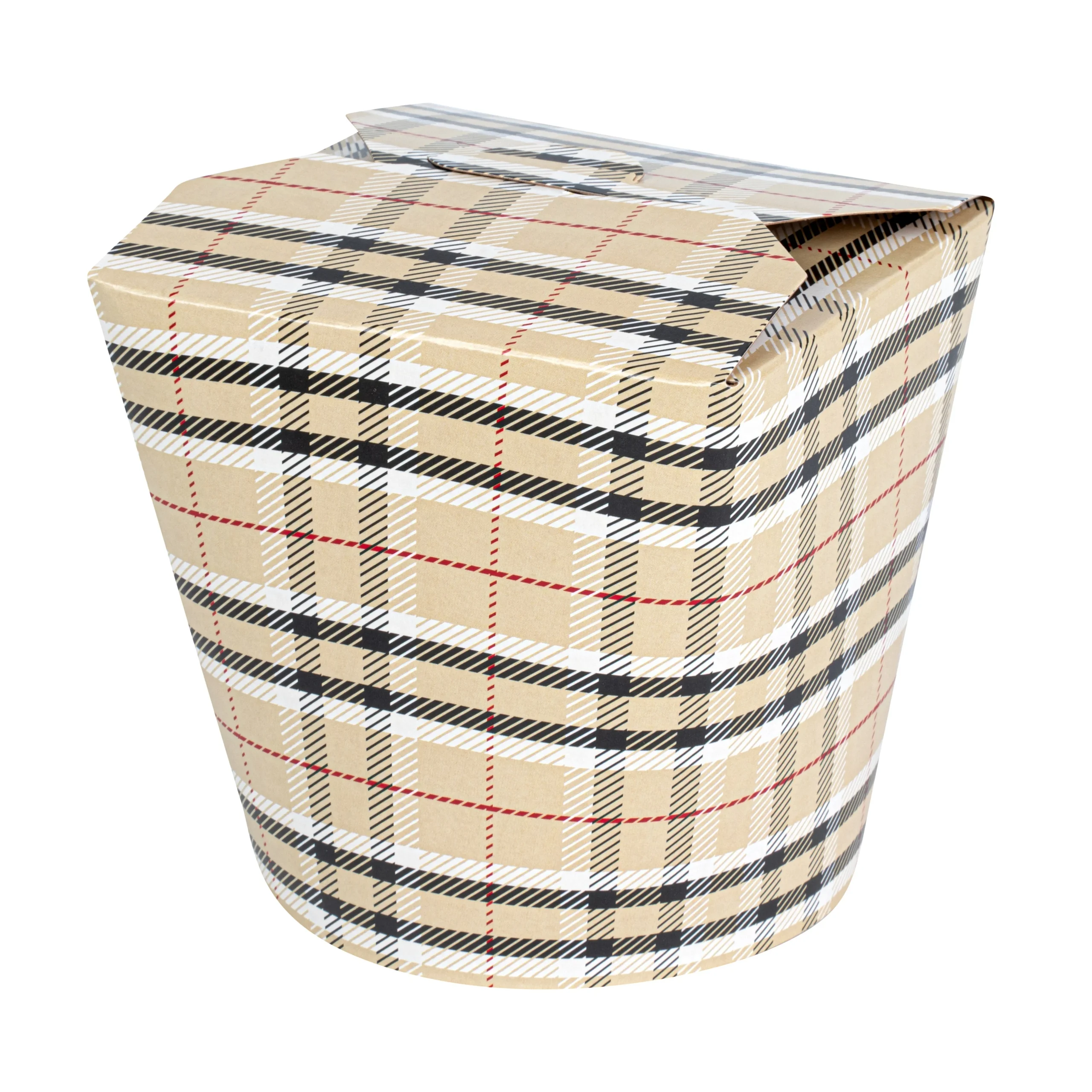 Containers, Take-Out Noodle, Bio Tek 26 Ounce, Paper, Plaid, 4 x 3.50 x 3.75 Inch, Round,4 - 50 COUNT