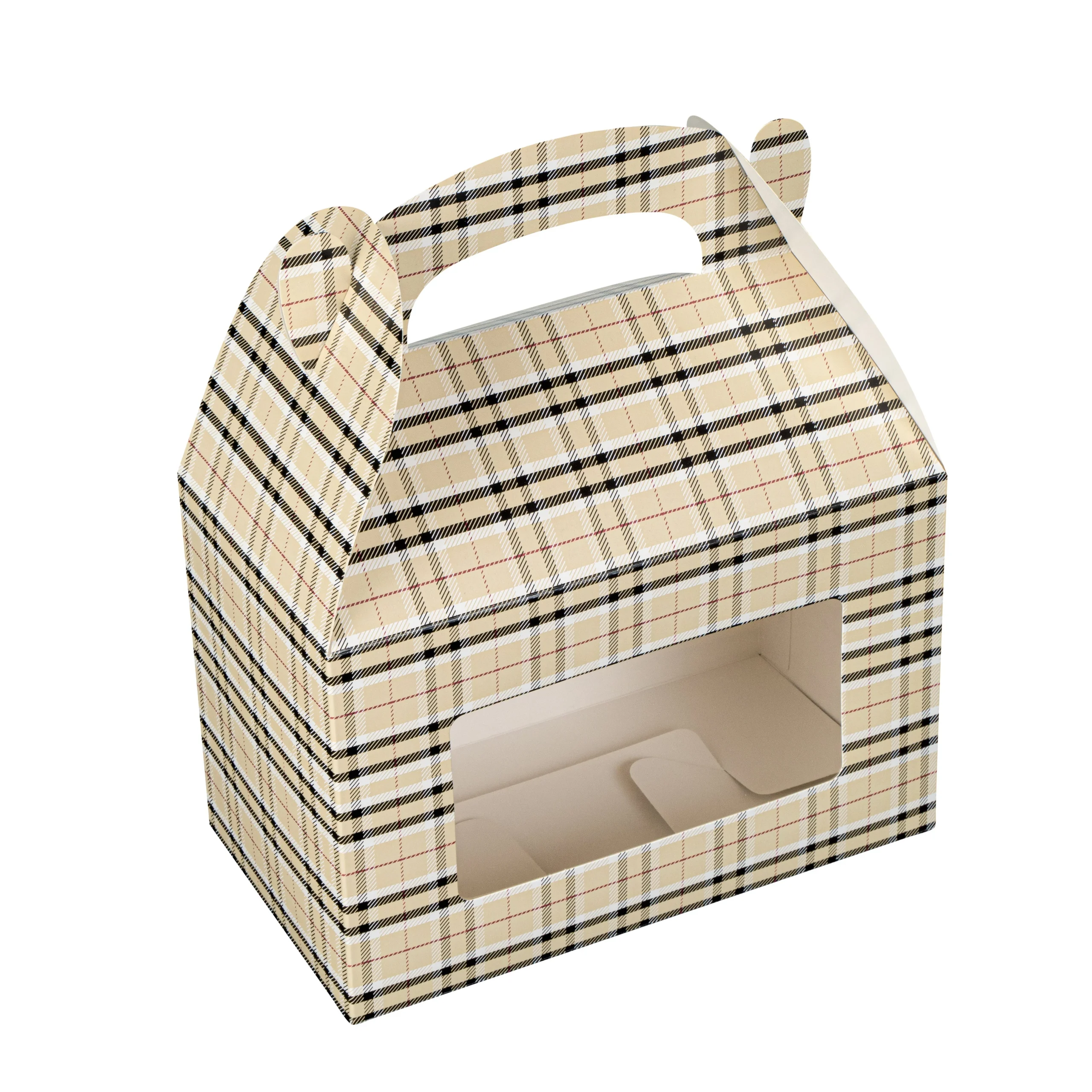 Boxes, Gable & Lunch, Bio Tek 8.50 x 4.75 x 5.50 Inch, Paper, Plaid, with Window,4 - 25 COUNT