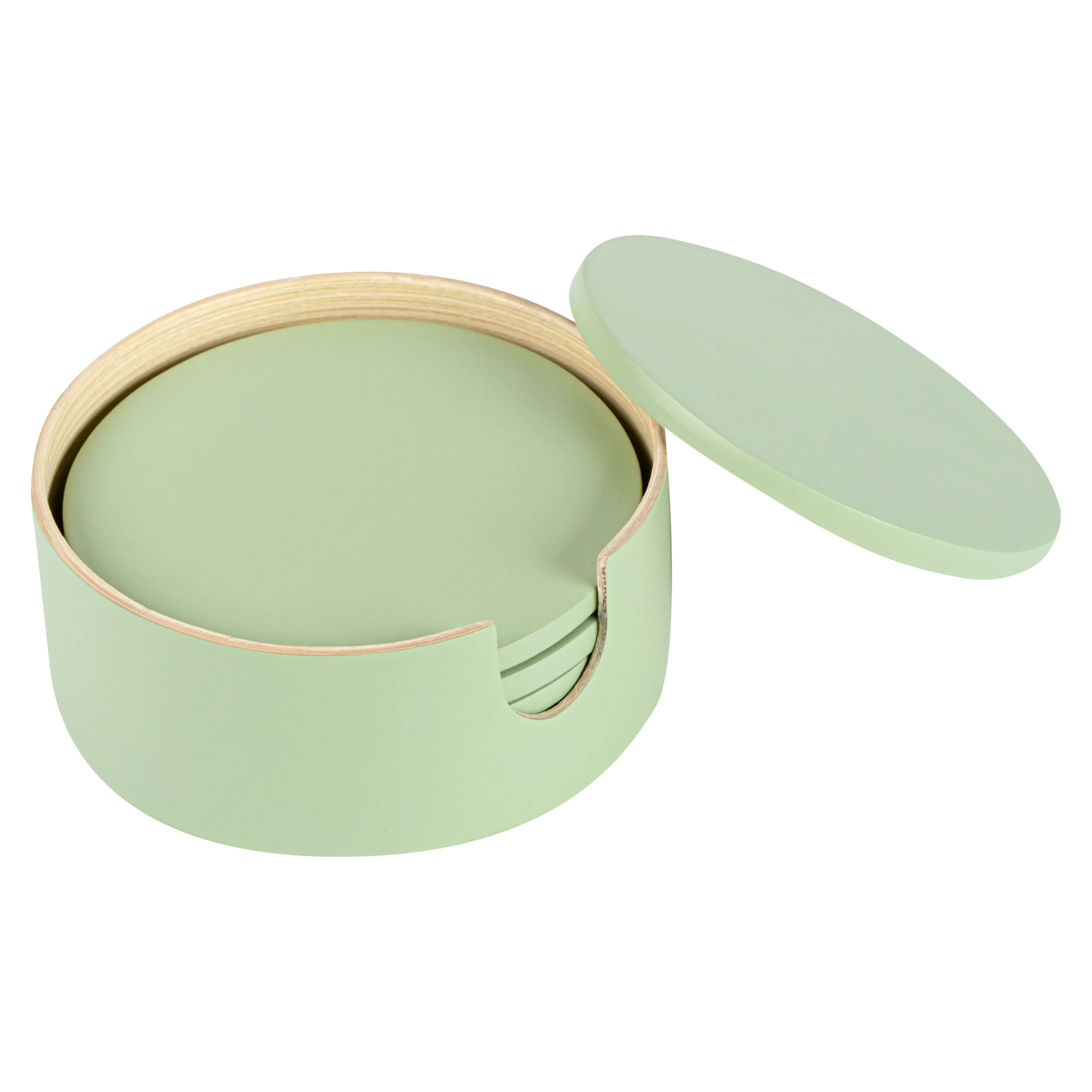 Coaster Sets, Bambuddha 6-Piece, 4 x 4 x 0.25 Inch, Green, Bamboo, with Bamboo Holder,30 - 6 PIECE
