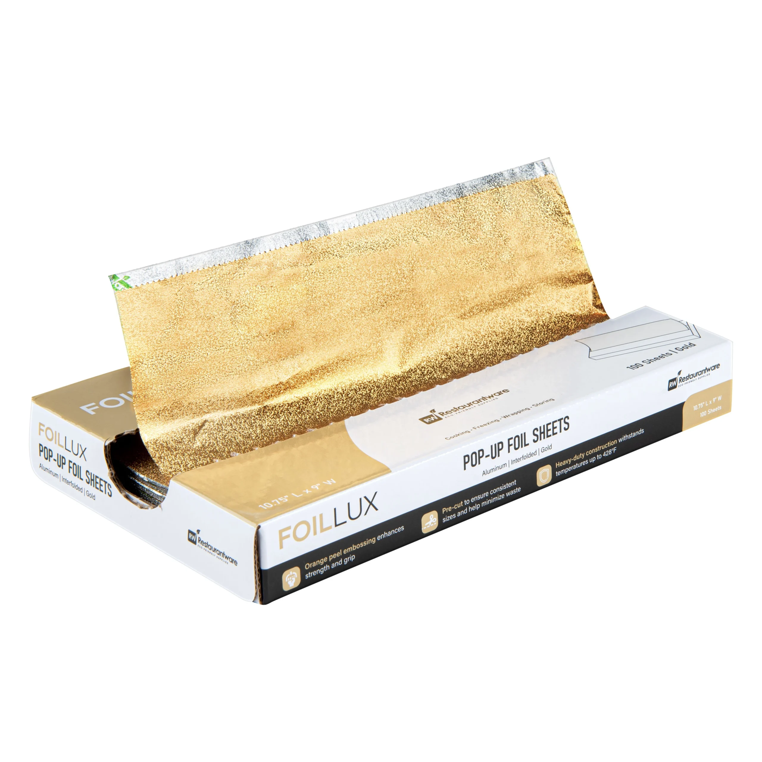 Sheets, Food Service, Foil Lux 10.75 x 9 Inch, Aluminum Foil, Gold, Embossed, Pop-Up, Interfolded,20 - 100 COUNT