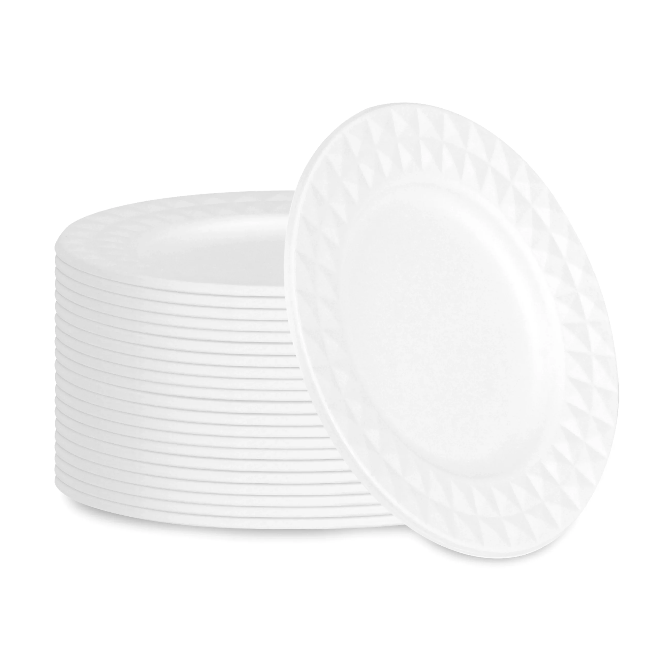 Plates, Pulp Safe 7 x 7 x 0.50 Inch, Sugarcane & Bagasse, White, with Diamond Rim,25 - 1 EACH