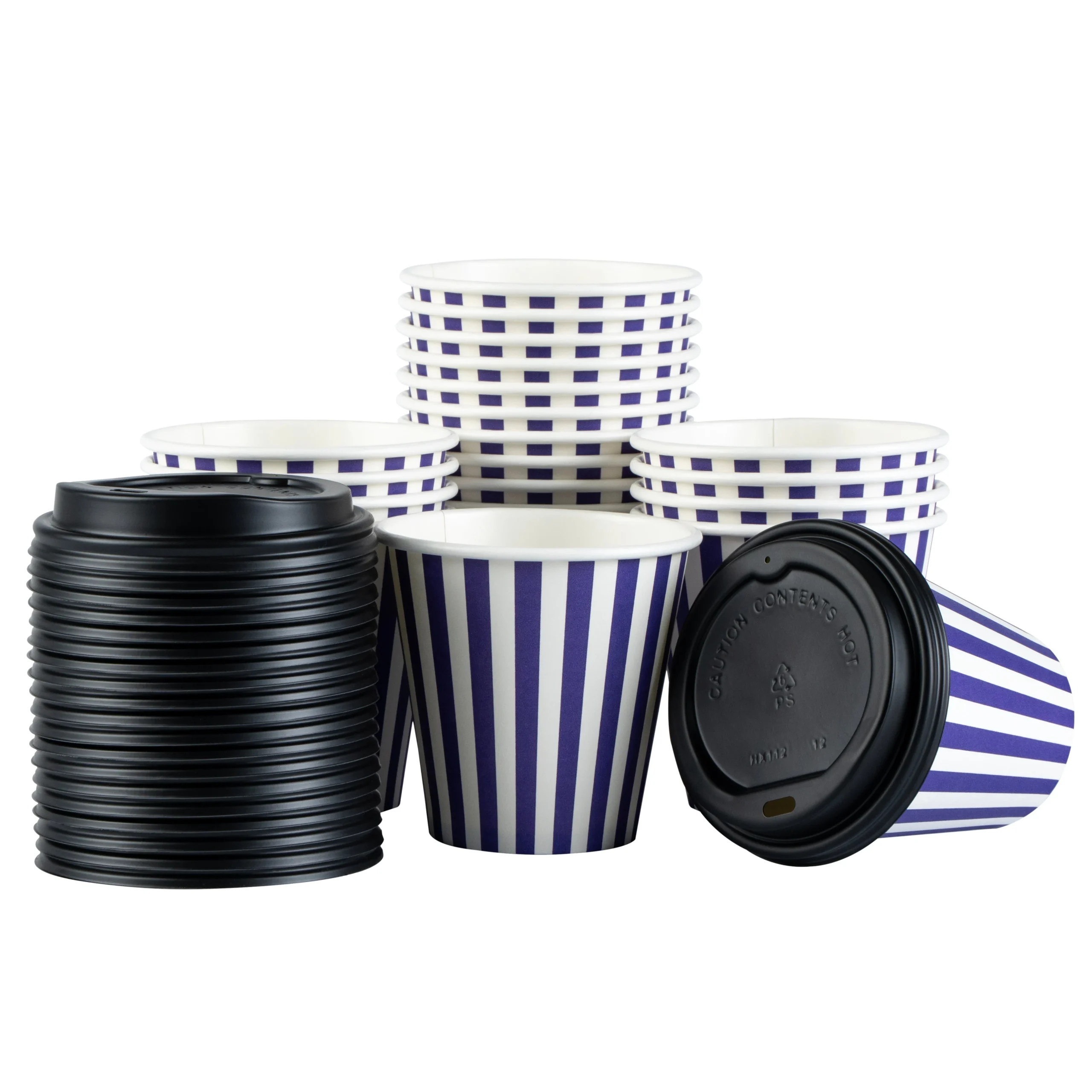 Cups, Hot, Restpresso 8 Ounce, Paper, Purple & White, Single Wall, 3.50 x 3.50 x 3.25 Inch, with Black Lid,20 - 1 EACH