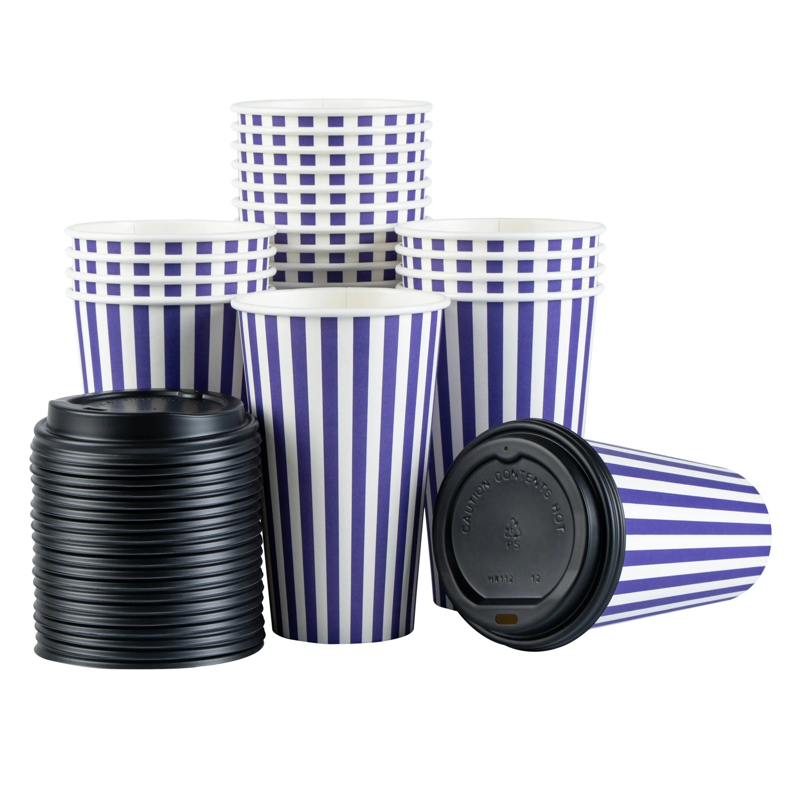 Cups, Hot, Restpresso 16 Ounce, Paper, Purple & White, Single Wall, 3.50 x 3.50 x 5.50 Inch, with Black Lid,20 - 1 EACH