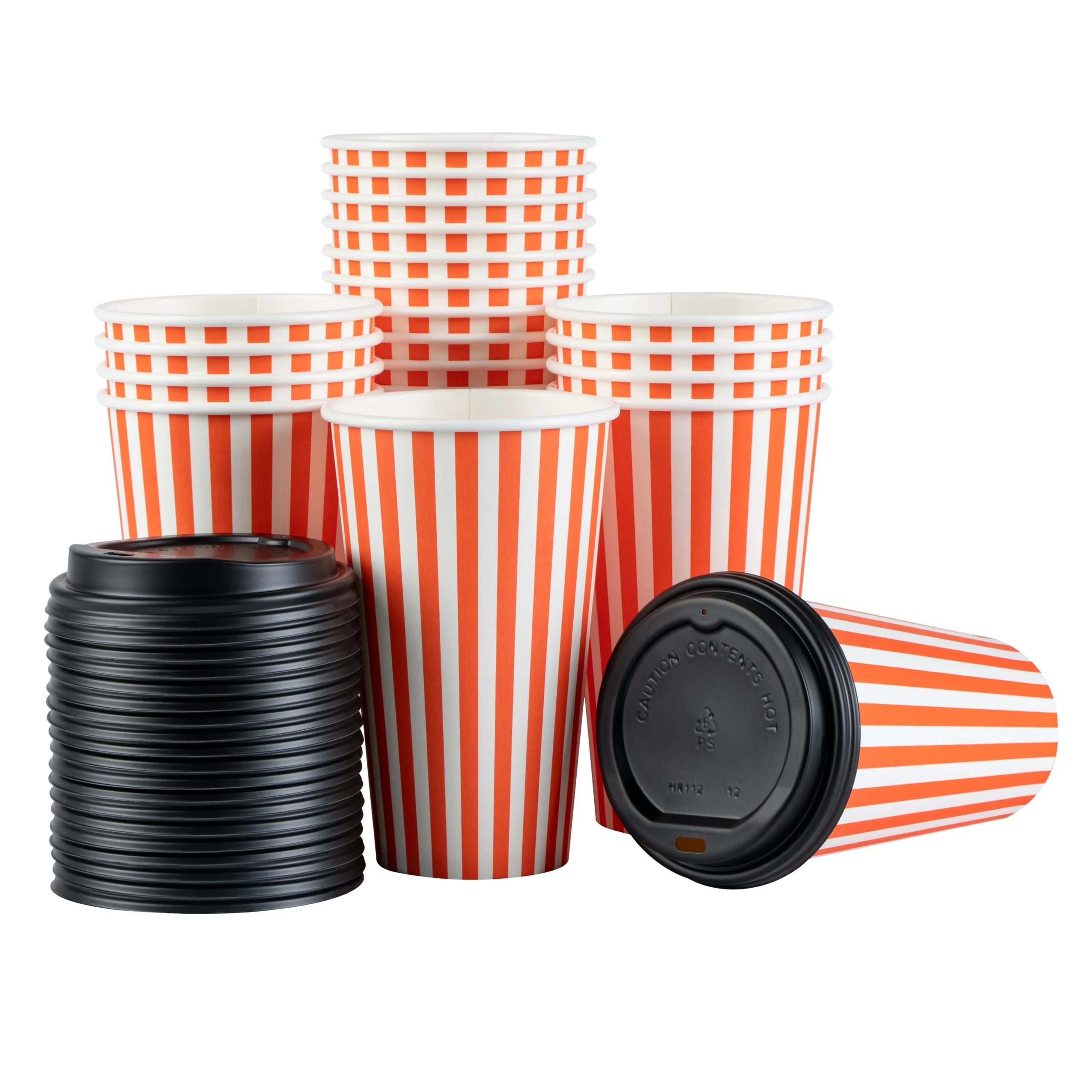 Cups, Hot, Restpresso 16 Ounce, Paper, Orange & White, Single Wall, 3.50 x 3.50 x 5.50 Inch, with Black Lid,20 - 1 EACH