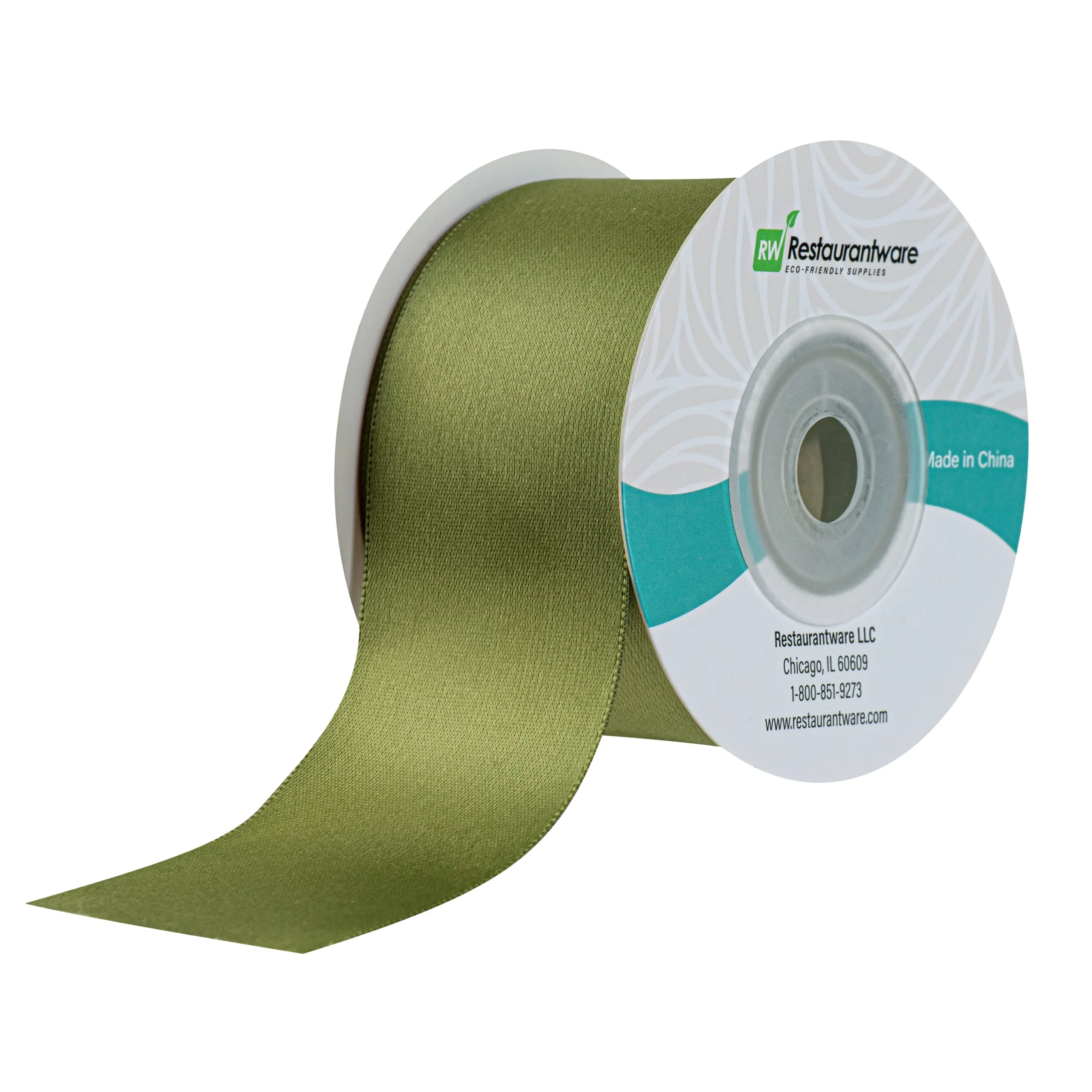 Ribbons, Satin, Gift Tek 1.50 Inch, Single-Face, Spring Moss Green, Polyester, 10 Yard,10 - 30 FOOT