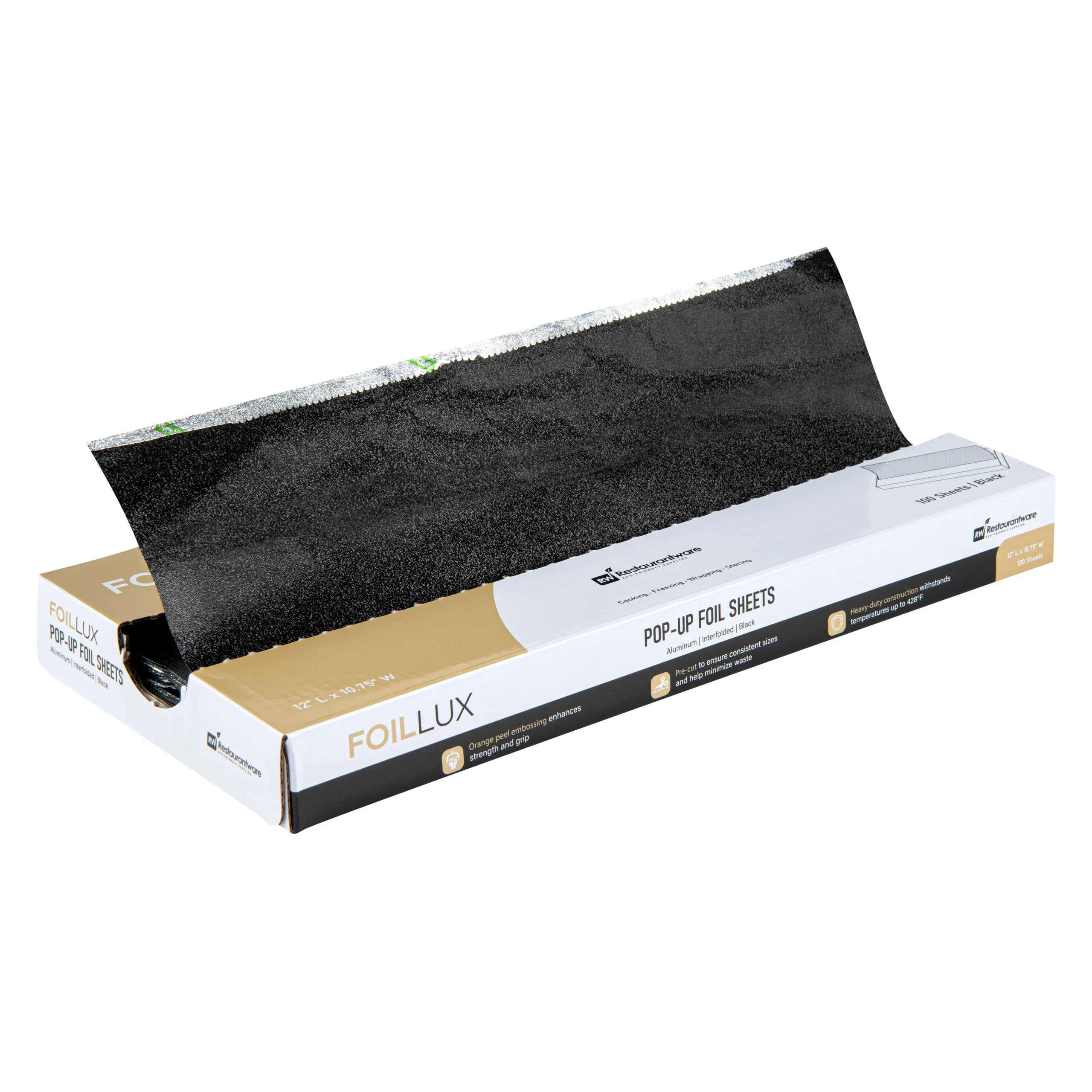 Sheets, Food Service, Foil Lux 10.75 x 9 Inch, Aluminum Foil, Black, Embossed, Pop-Up, Interfolded,20 - 100 COUNT