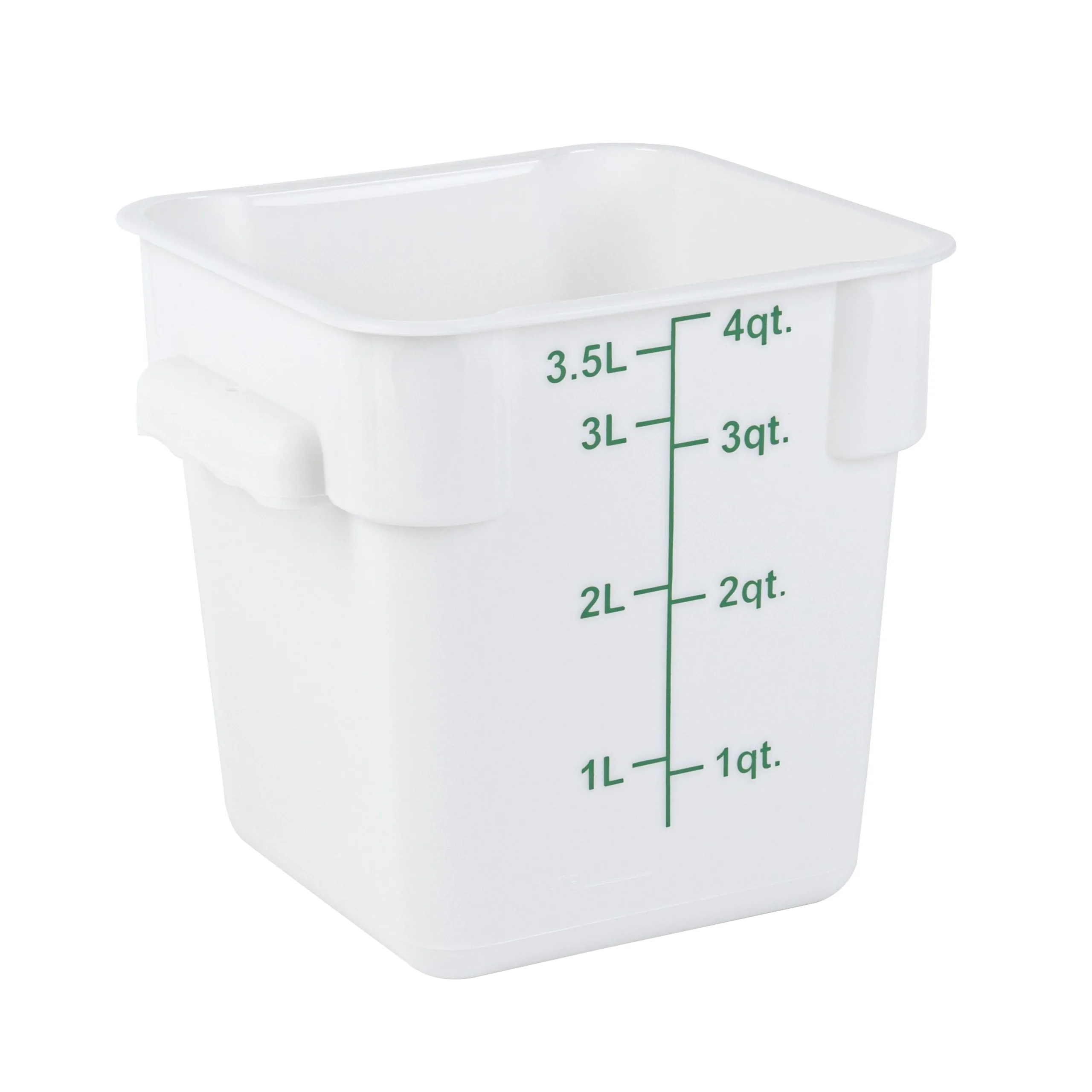 Containers, Food Storage, Met Lux 4 Quart, Square, White, 7 x 7 x 7.50 Inch, with Green Volume Markers,10 - 1 EACH