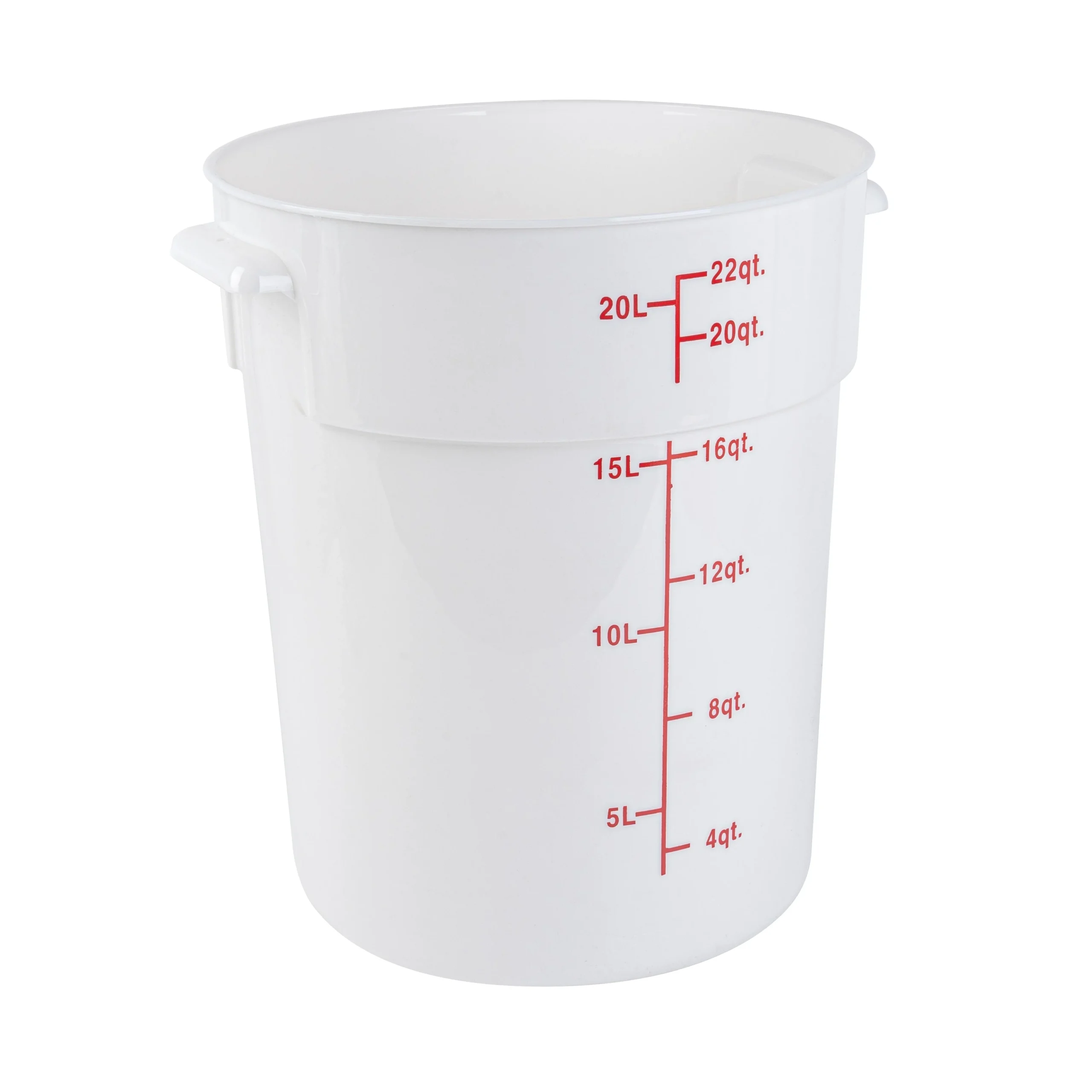 Containers, Food Storage, Met Lux 22 Quart, Round, White, 12.25 x 12.25 x 15 Inch, with Red Volume Markers,10 - 1 EACH