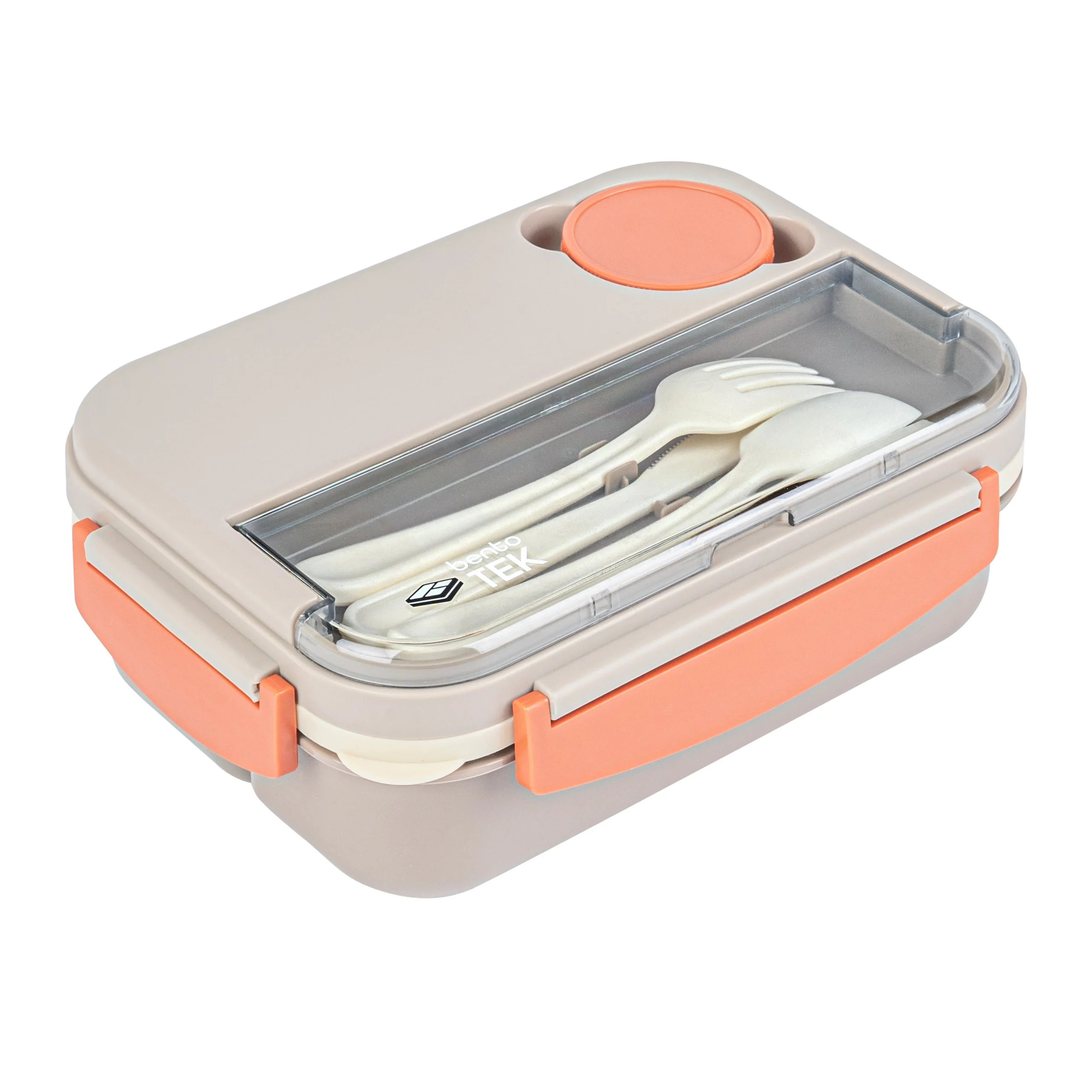 Boxes, Lunch, Bento Tek 44 Ounce, Microwave-Safe, Brown & Orange, 9 x 6.50 x 3.25 Inch, with Utensils,10 - 1 EACH