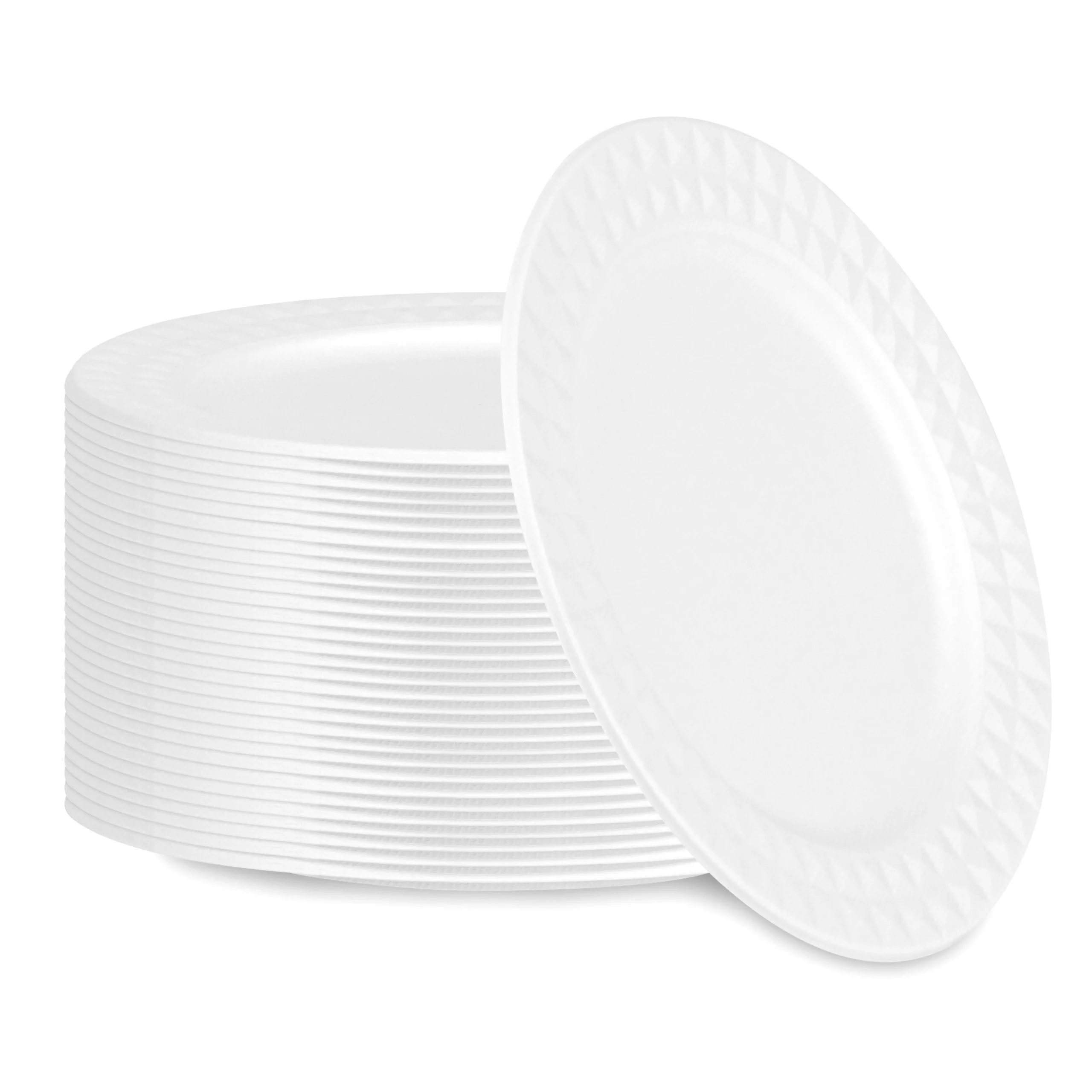 Plates, Pulp Safe 9 x 9 x 0.50 Inch, Sugarcane & Bagasse, White, with Diamond Rim,4 - 25 COUNT
