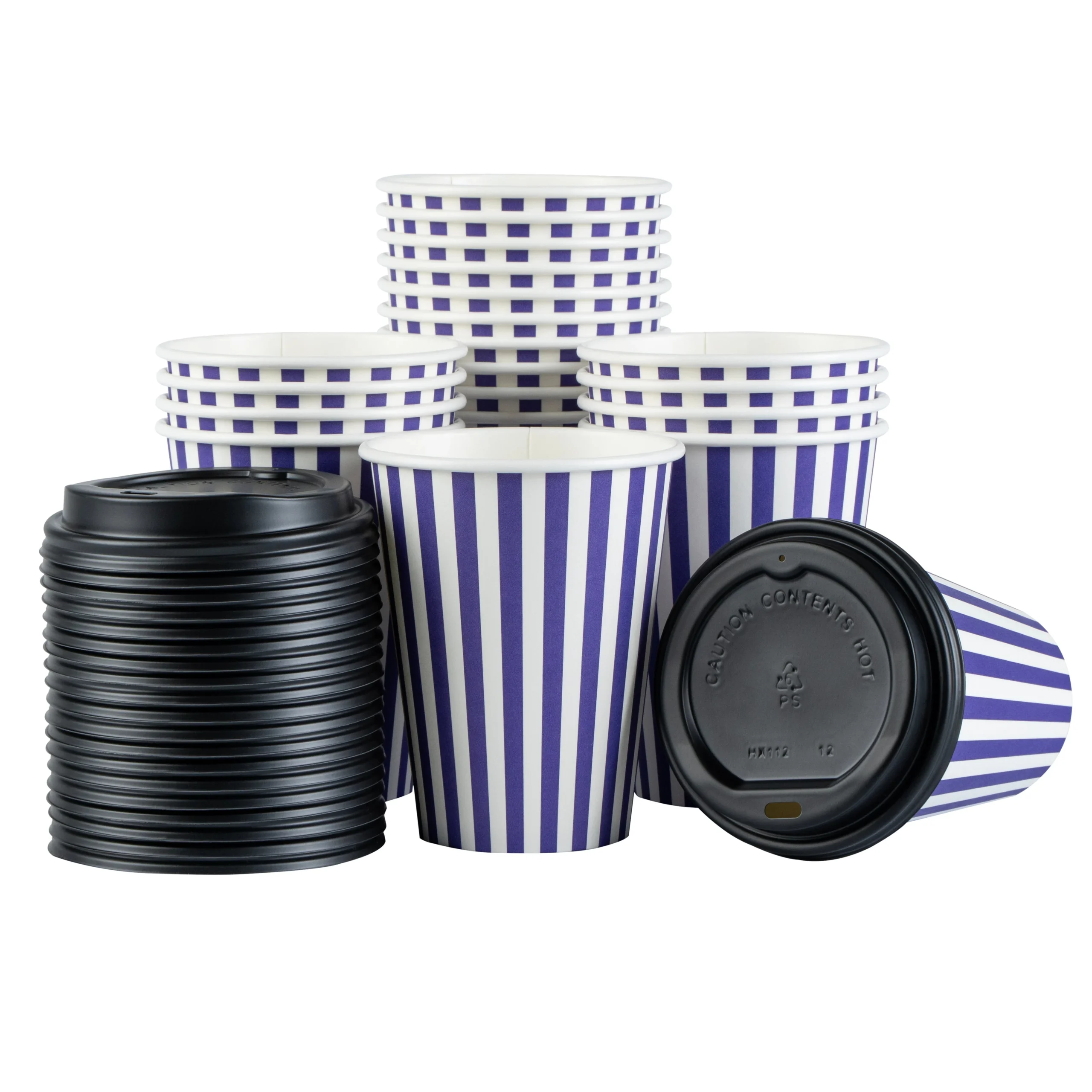 Cups, Hot, Restpresso 12 Ounce, Paper, Purple & White, Single Wall, 3.50 x 3.50 x 4 Inch, with Black Lid,20 - 20 COUNT