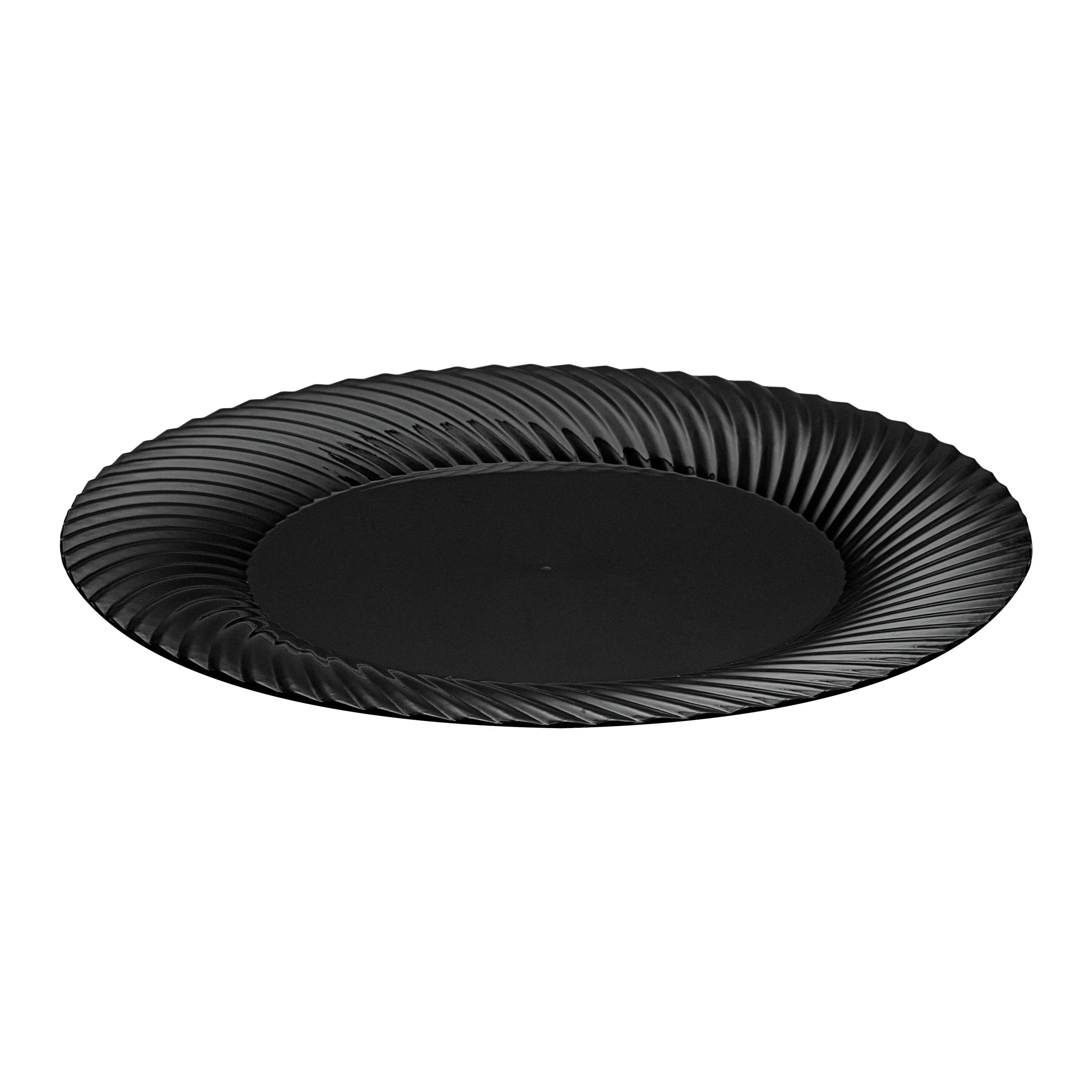 Plates, Moderna 9 x 9 x 0.50 Inch, Plastic, Black, Wave Textured Rim, Round,40 - 1 EACH