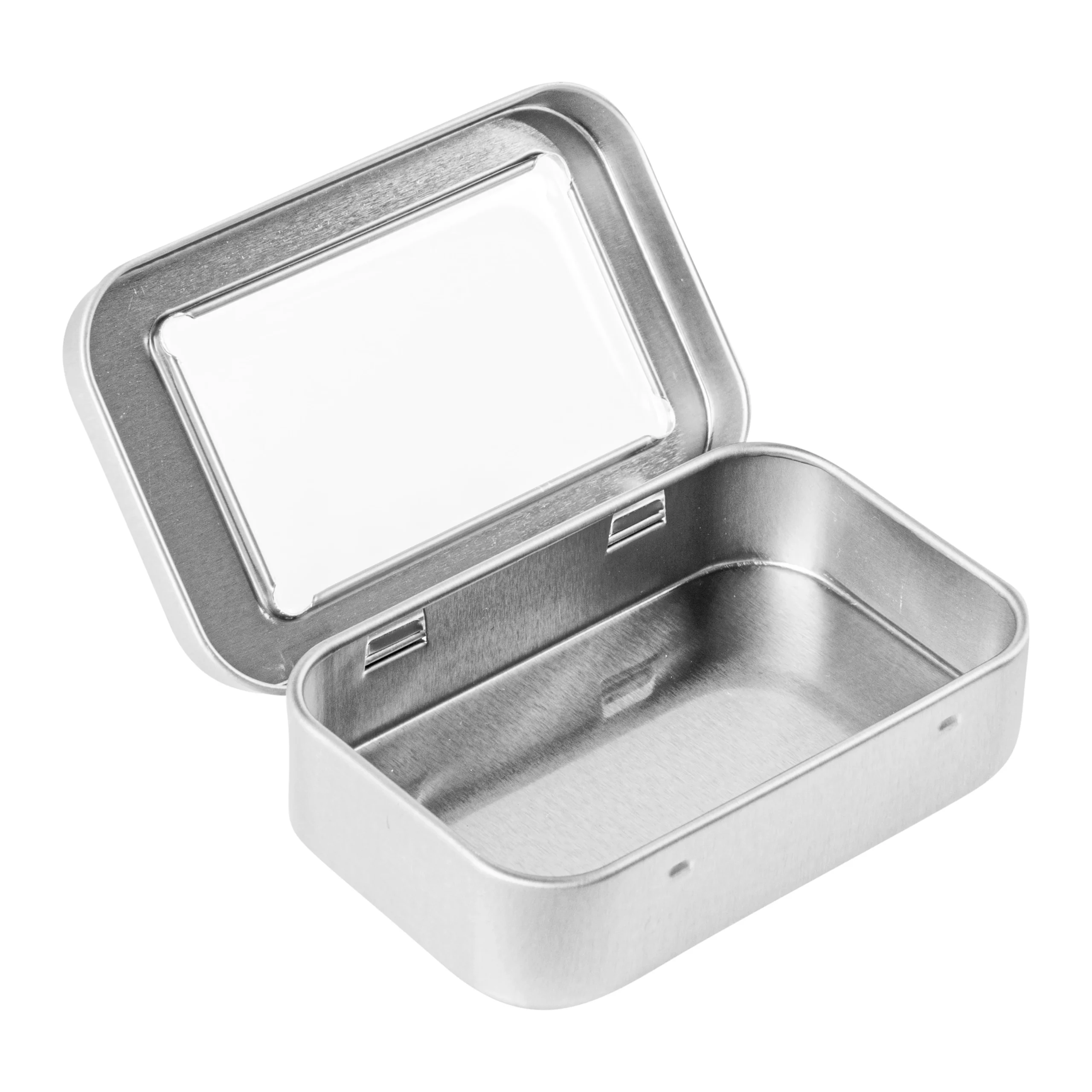Containers, RW Base 2 Ounce, Silver, Tin, Rectangular, with Window Lid,10 - 1 EACH