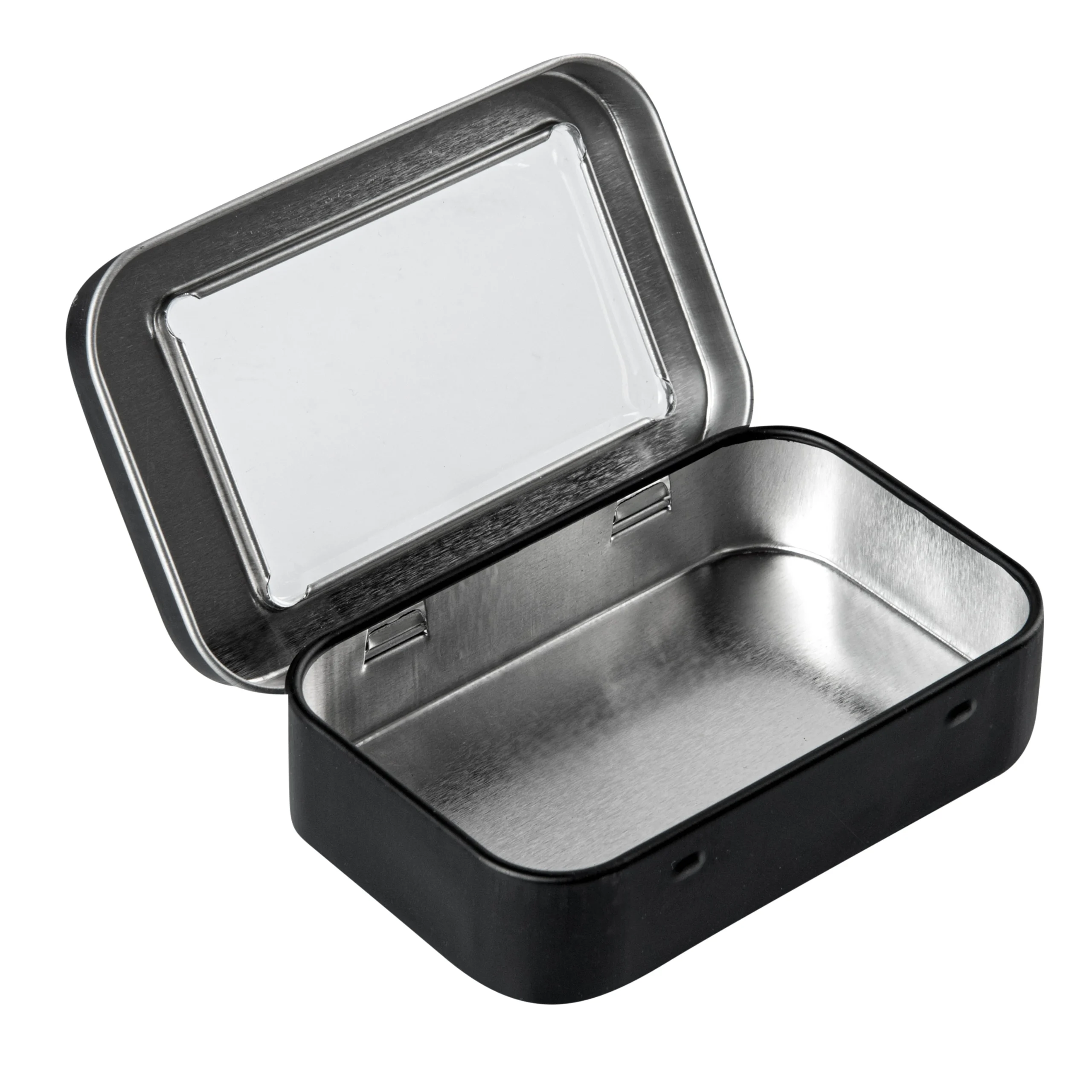Containers, RW Base 2 Ounce, Black, Tin, Rectangular, with Window Lid,10 - 1 EACH