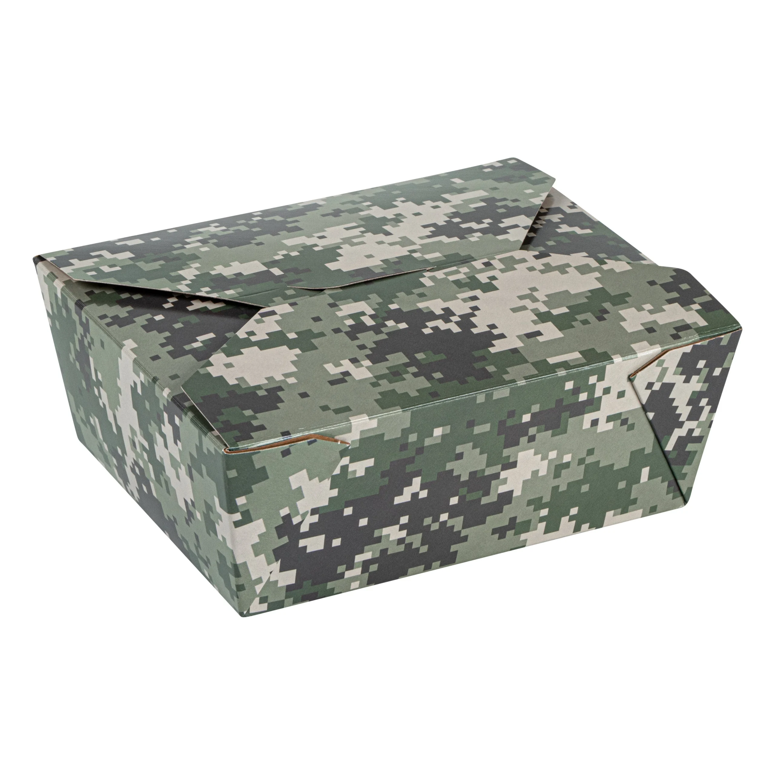 Containers, Take-Out, Bio Tek 45 Ounce, Paper, Camouflage, 6.75 x 5.50 x 2.50 Inch, #8, Rectangular,50 - 1 EACH