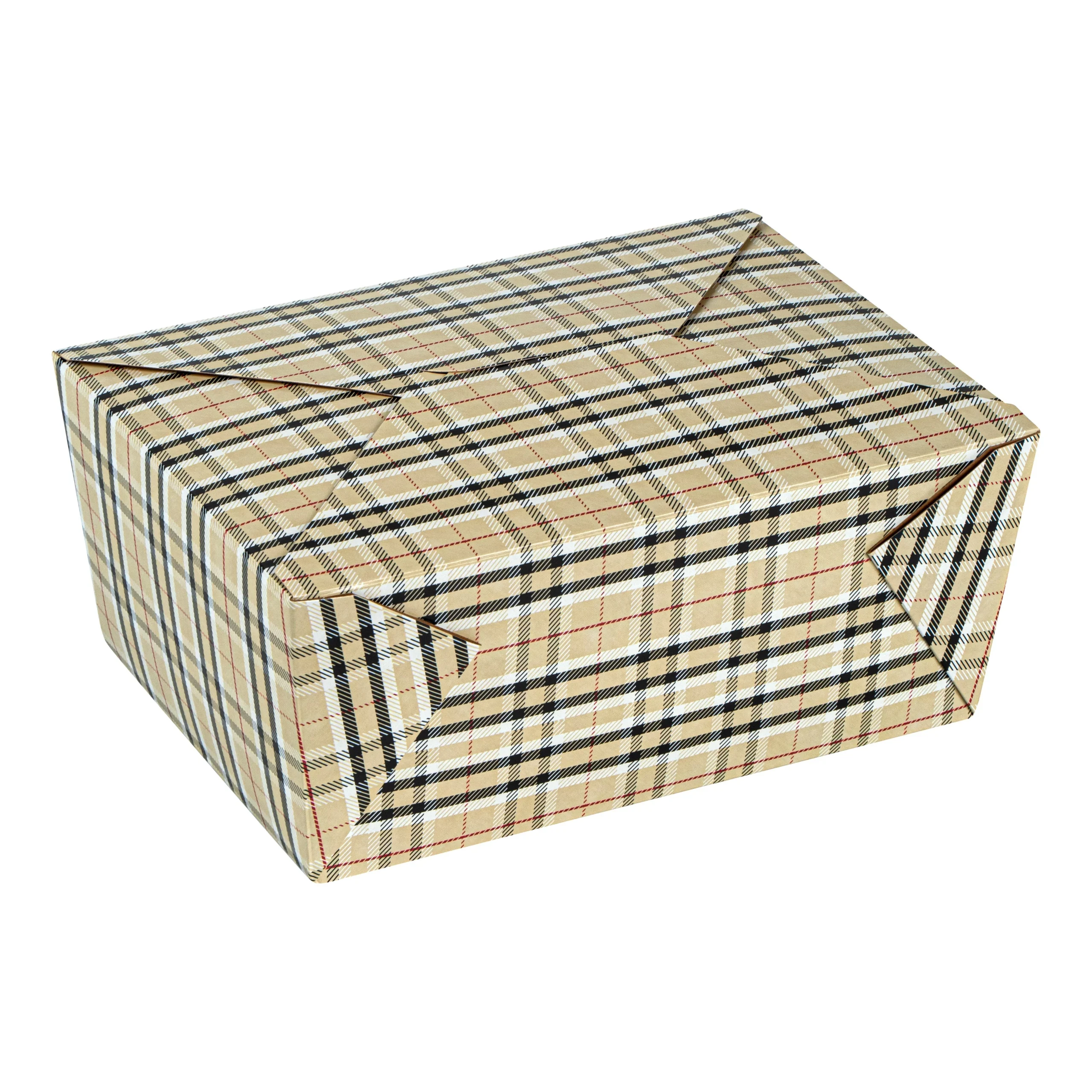 Containers, Take-Out, Bio Tek 98 Ounce, Paper, Plaid, 8.50 x 6.25 x 3.50 Inch, #4,50 - 1 EACH