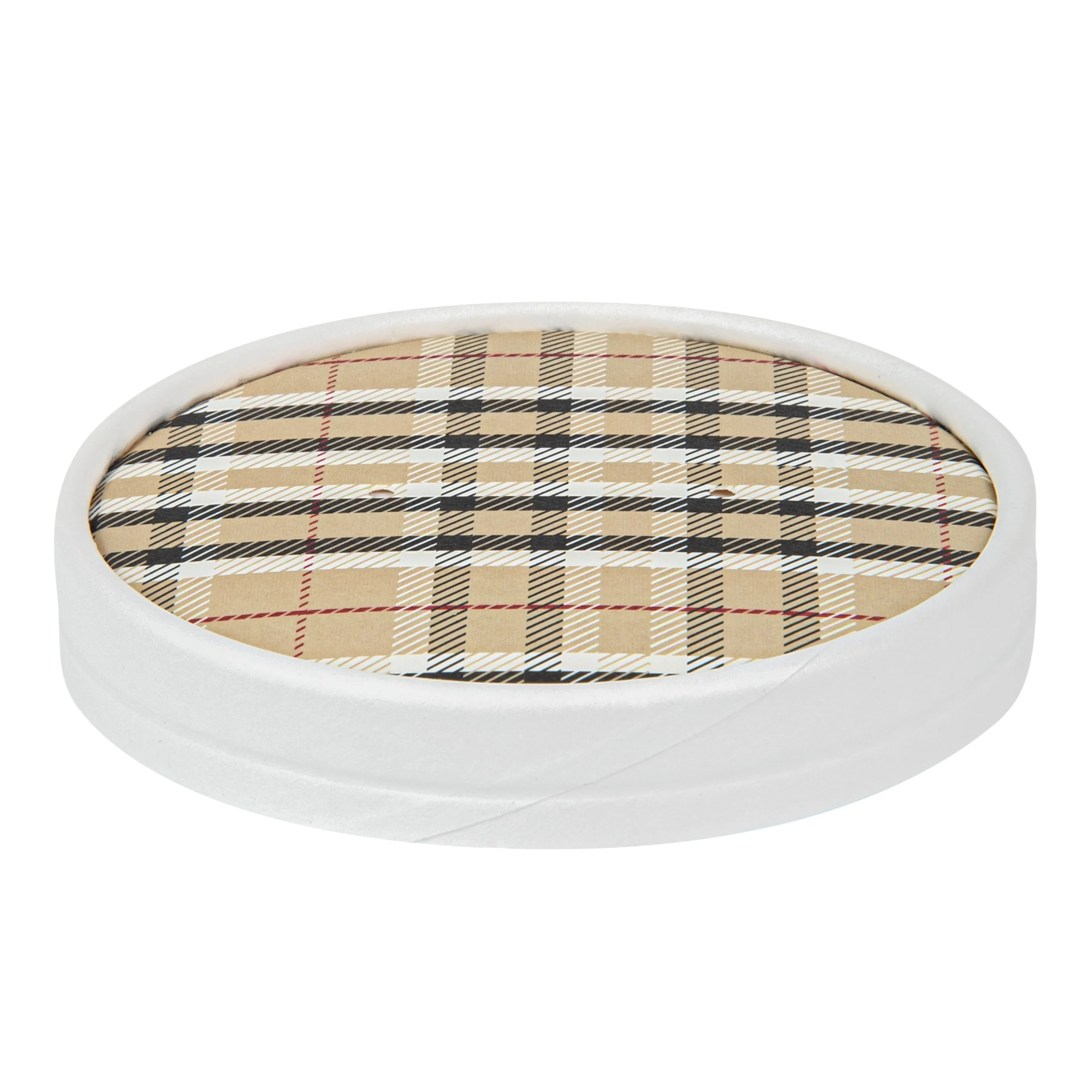 Lids, Flat, Bio Tek, Paper, Plaid, Round, for 12 Ounce Soup Container,25 - 1 EACH