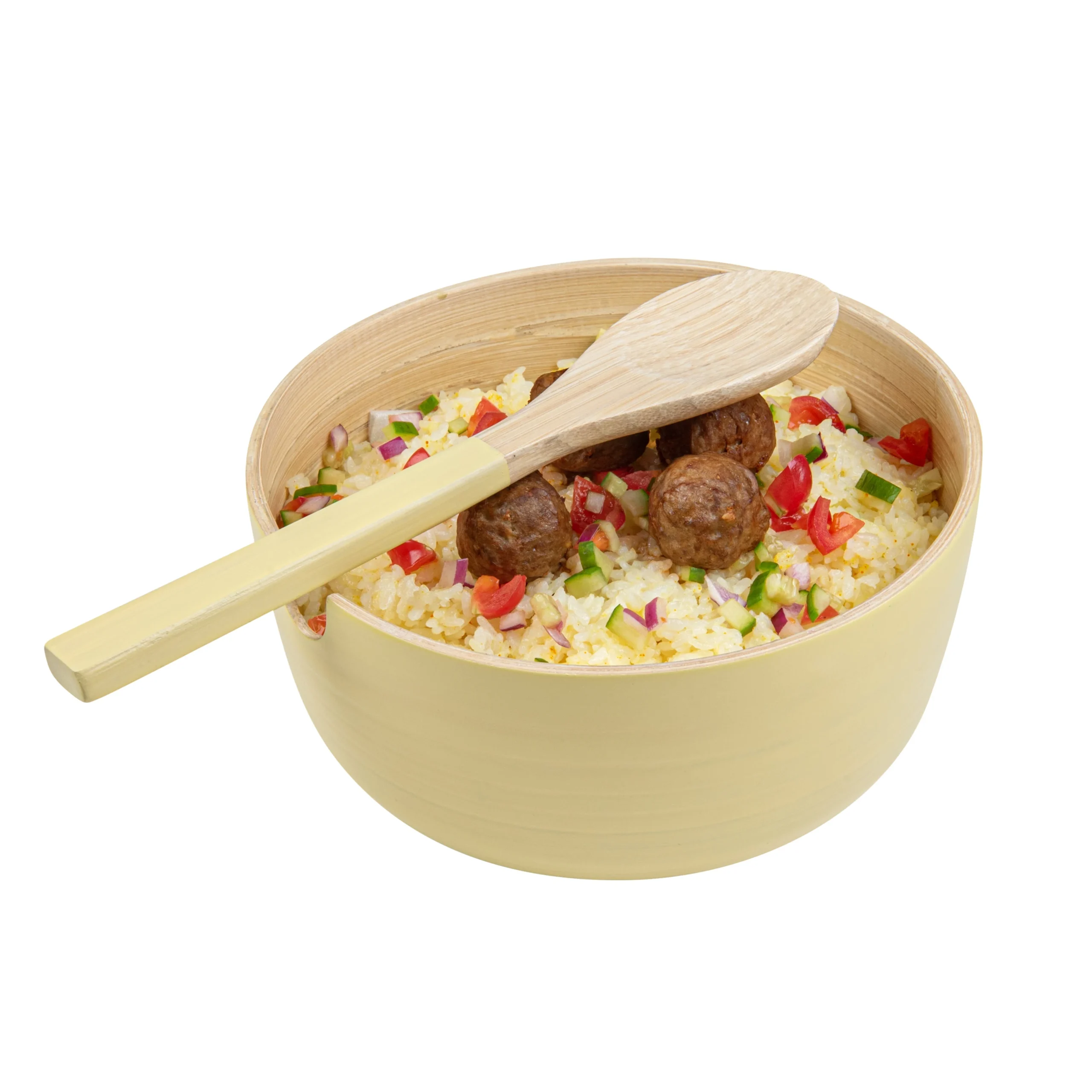 Bowls, Serving, Bambuddha 25 Ounce, Bamboo, Cream, 7.75 x 7.75 x 4 Inch, with Serving Spoon, Round,1 - 2 PIECE