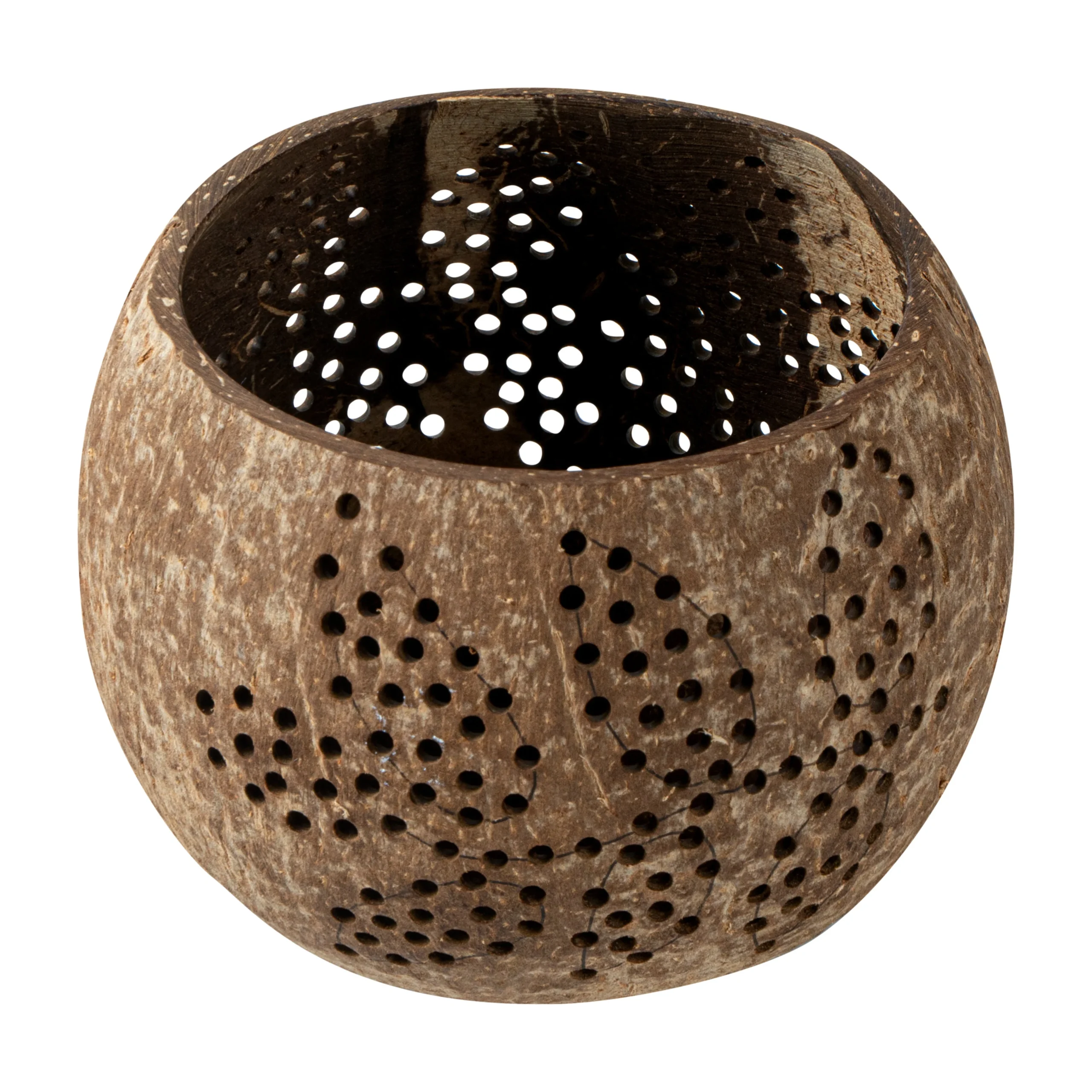 Holders, Candle, Coco Casa, 4 x 4 x 3.25 Inch, Coconut Shell, Brown, Leaf Pattern,1 - 1 EACH