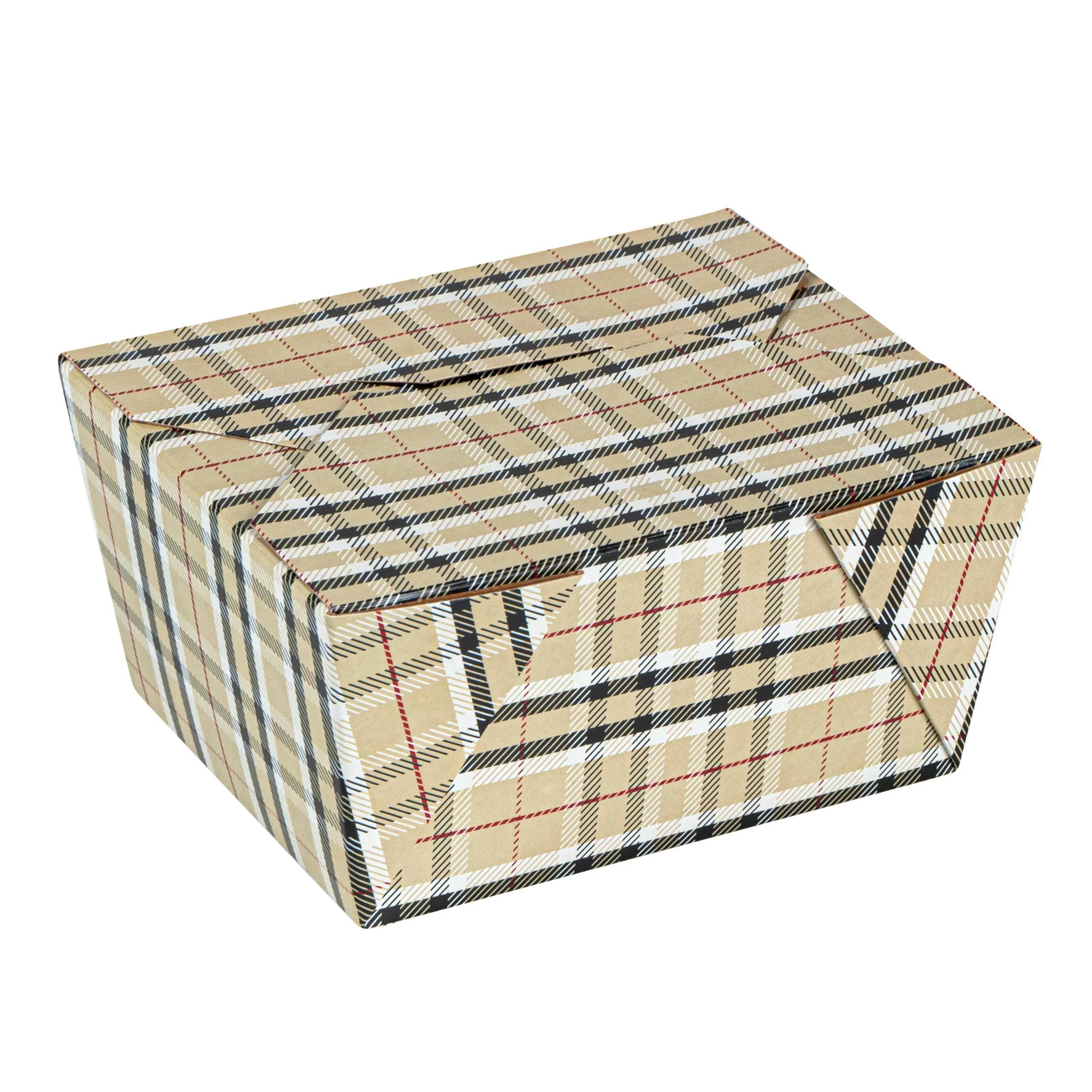 Containers, Take-Out, Bio Tek 30 Ounce, Paper, Plaid, 5 x 4 x 2.50 Inch, #1, Rectangular,4 - 50 COUNT