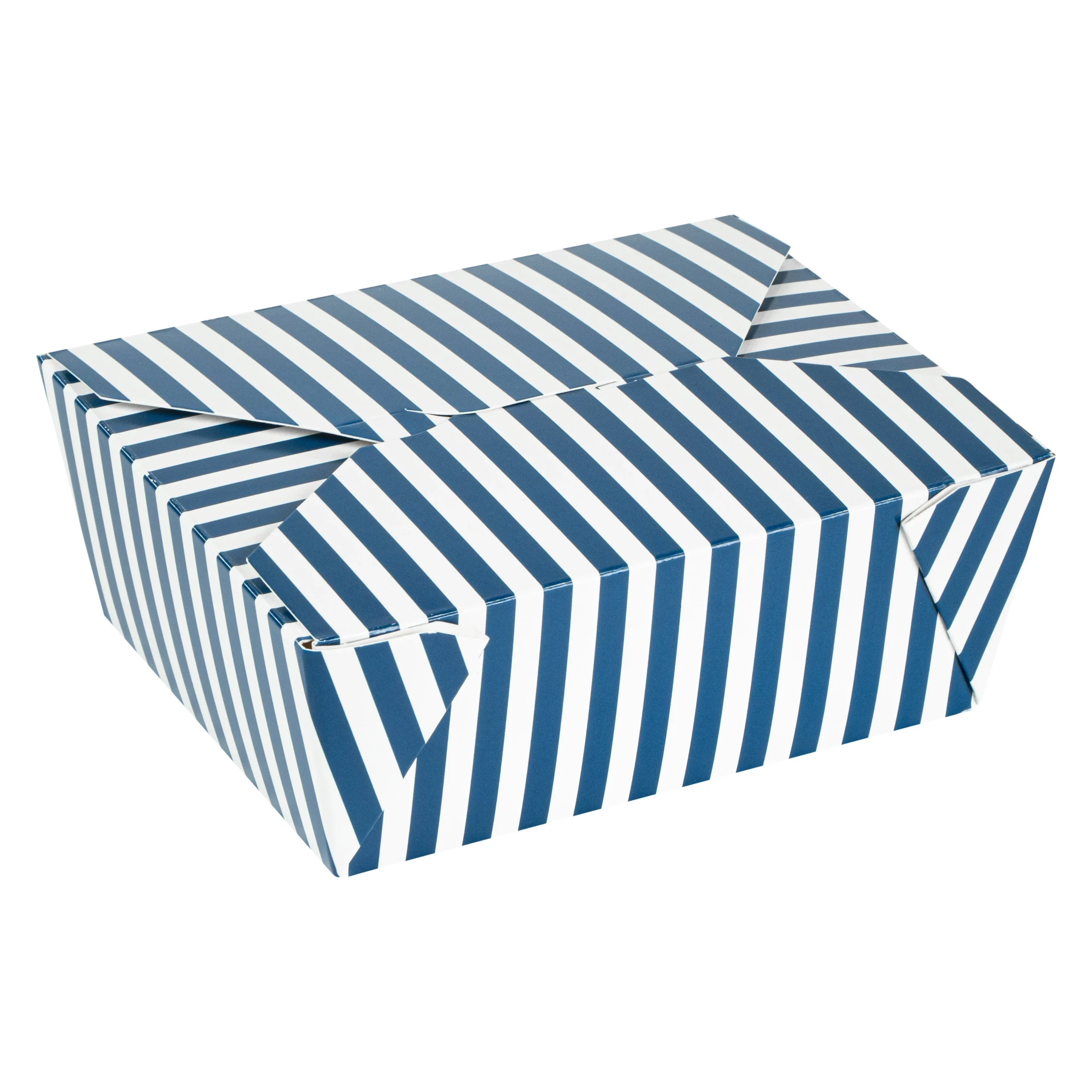 Containers, Take-Out, Bio Tek 45 Ounce, Paper, Blue & White Stripe, 6.75 x 5.50 x 2.50 Inch, #8, Rectangular,4 - 50 COUNT