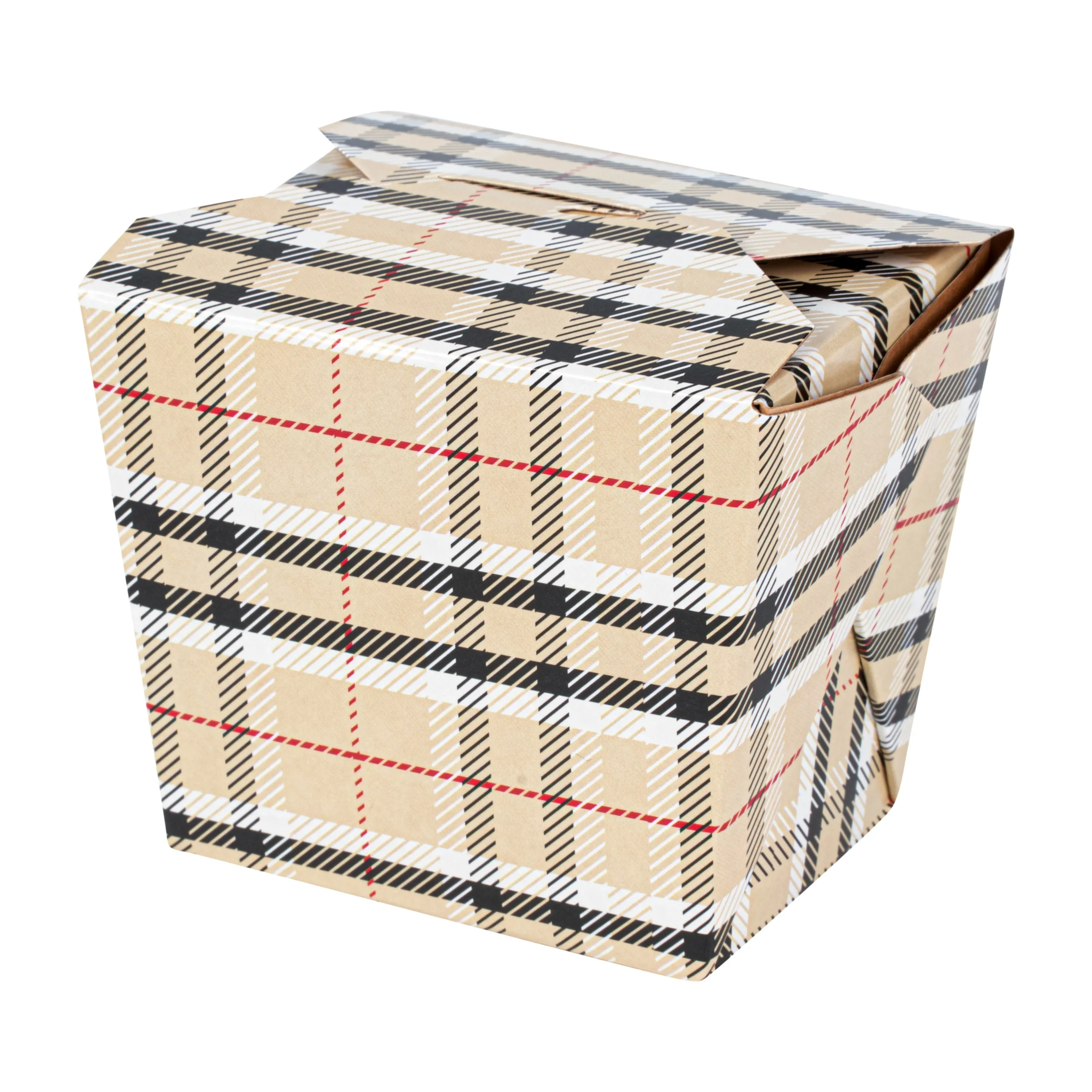 Containers, Noodle Take-Out, Bio Tek 8 Ounce, Paper, Plaid, Square,4 - 50 COUNT