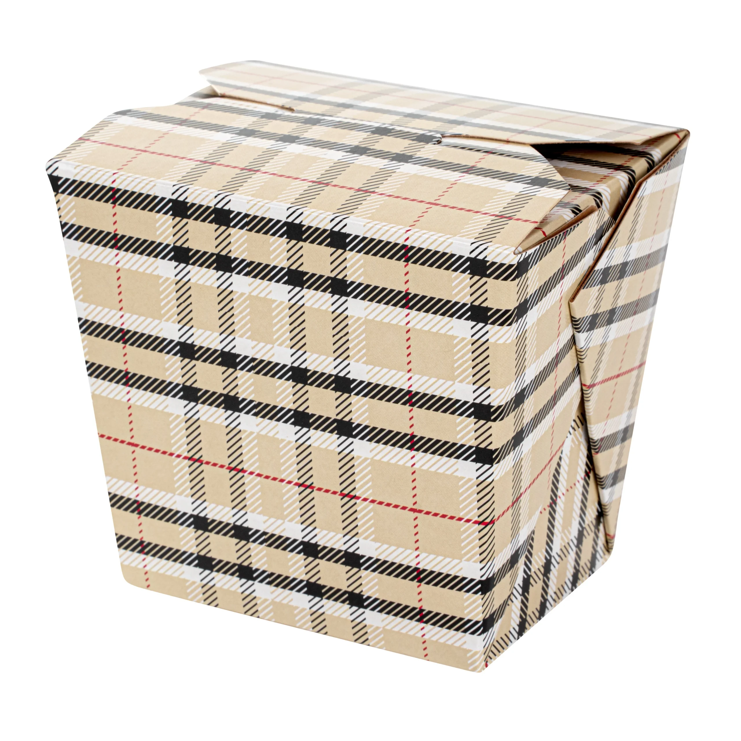 Containers, Noodle Take-Out, Bio Tek 16 Ounce, Paper, Plaid, Square,4 - 50 COUNT