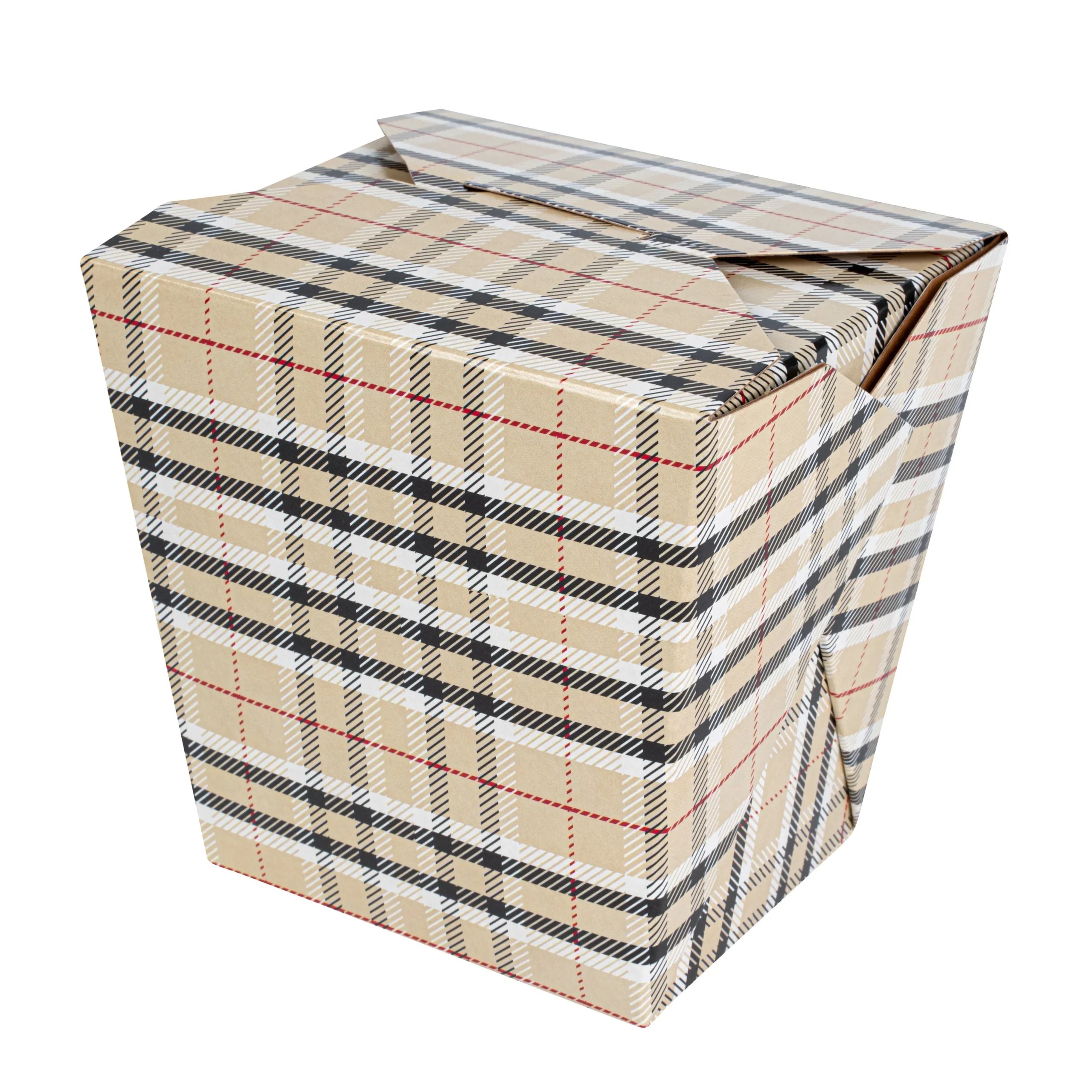 Containers, Noodle Take-Out, Bio Tek 26 Ounce, Paper, Plaid, Square,4 - 50 COUNT