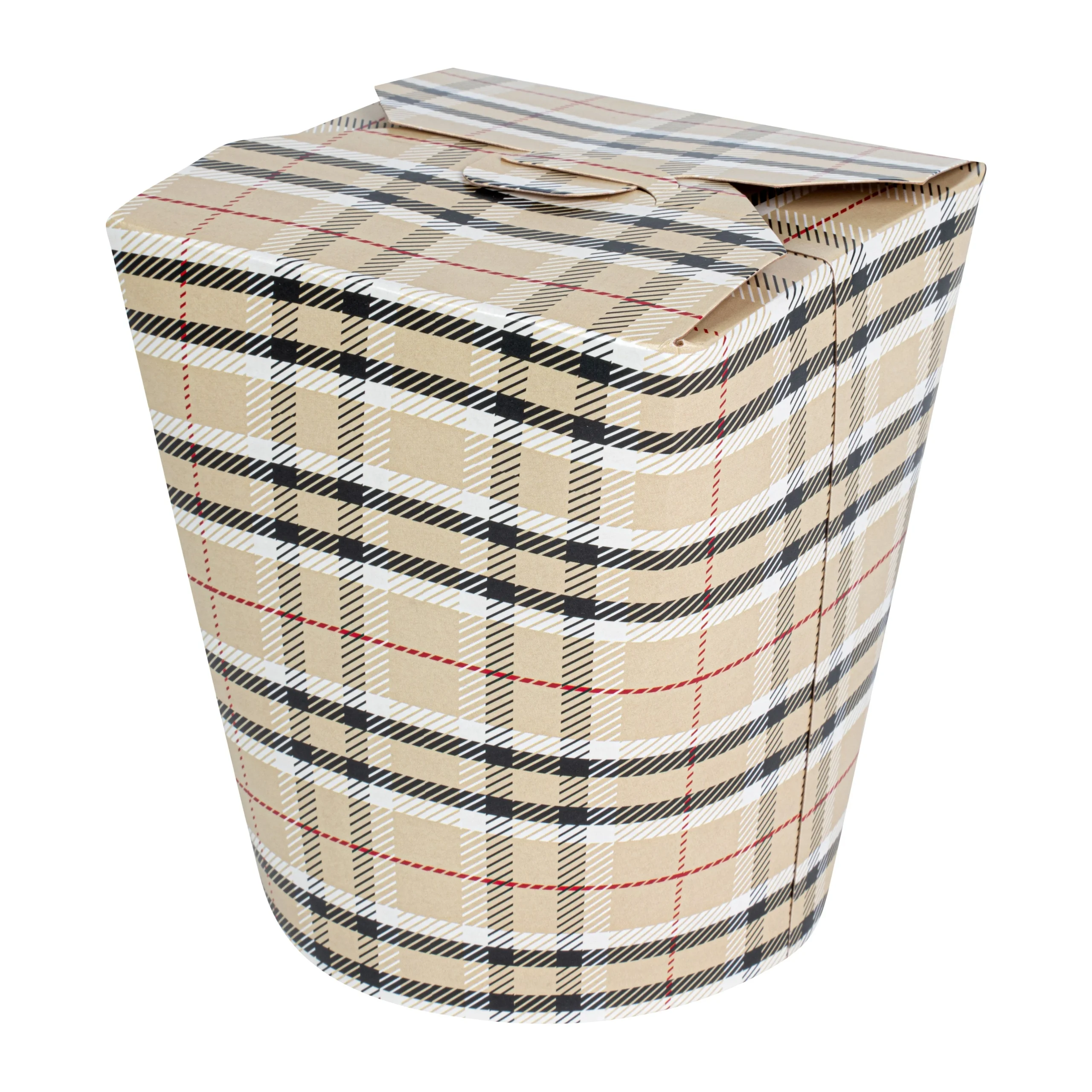 Containers, Noodle Take-Out, Bio Tek 32 Ounce, Paper, Plaid, Round,4 - 50 COUNT