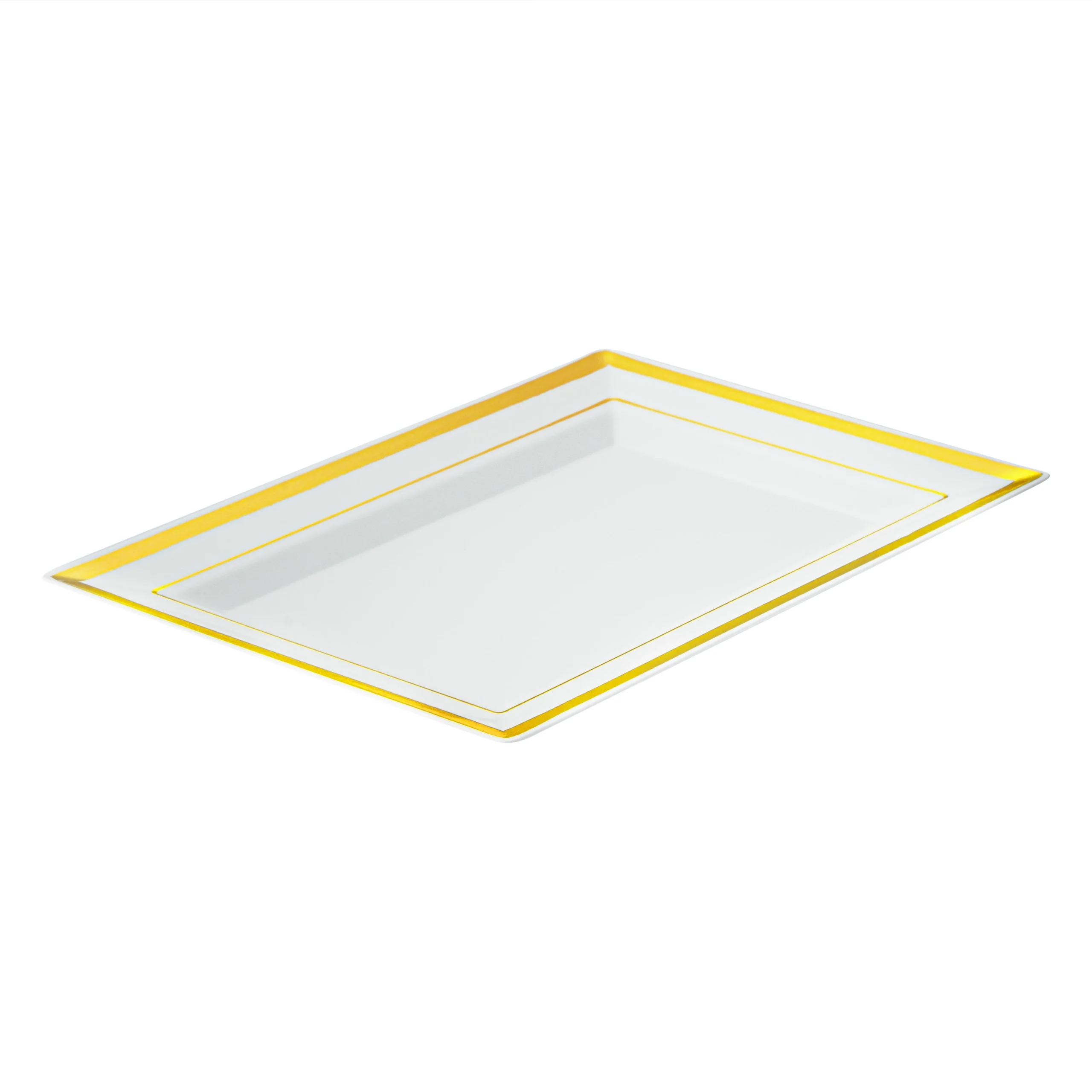 Plates, Moderna 7.50 x 5.25 x 0.50 Inch, Plastic, White, Gold-Rim, Rectangular,10 - 10 COUNT