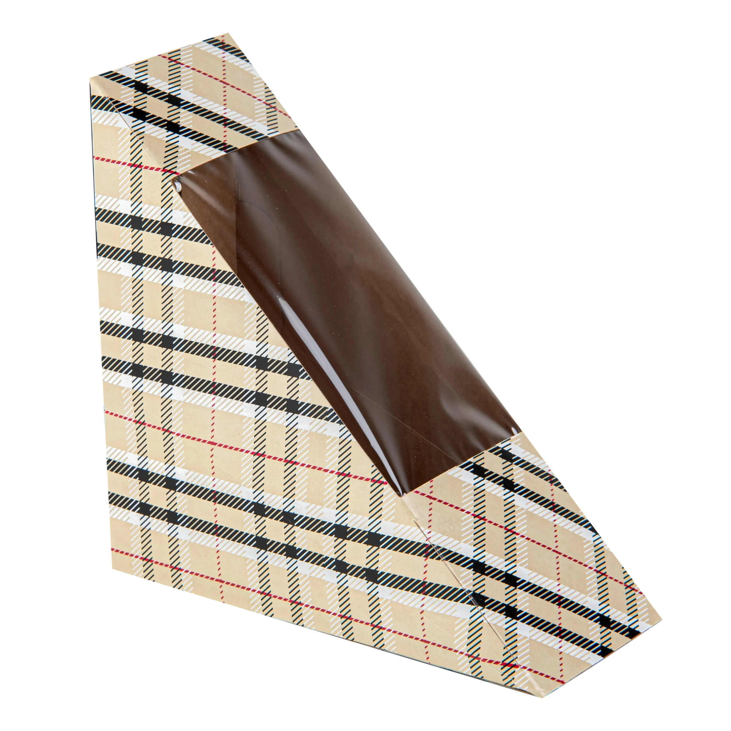 Boxes, Sandwich, Cafe Vision Small, Paper, Plaid, 4.75 x 4.75 x 2 Inch, Wedge, with Window,8 - 25 COUNT
